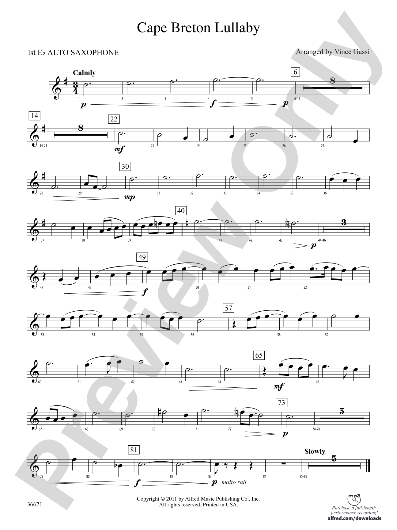 Cape Breton Lullaby: E-flat Alto Saxophone