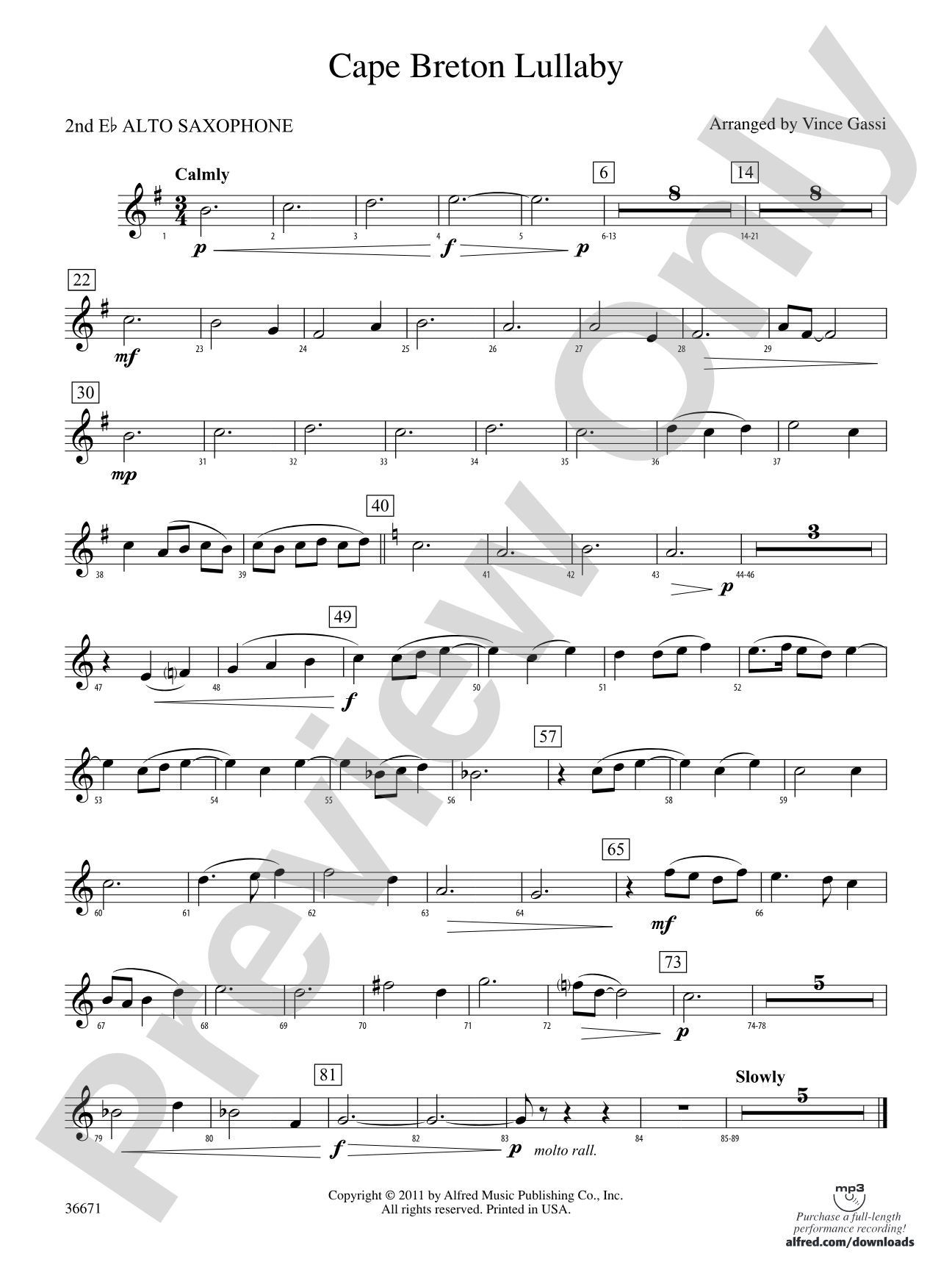 Cape Breton Lullaby: 2nd E-flat Alto Saxophone