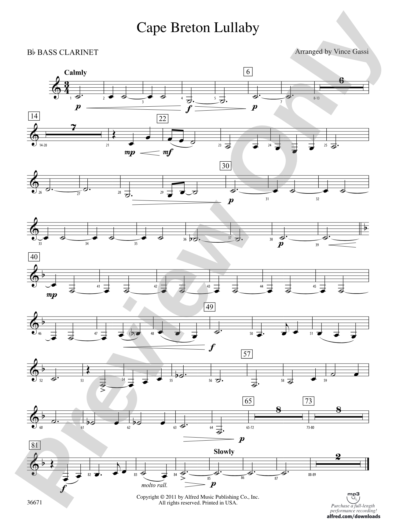 Cape Breton Lullaby: B-flat Bass Clarinet