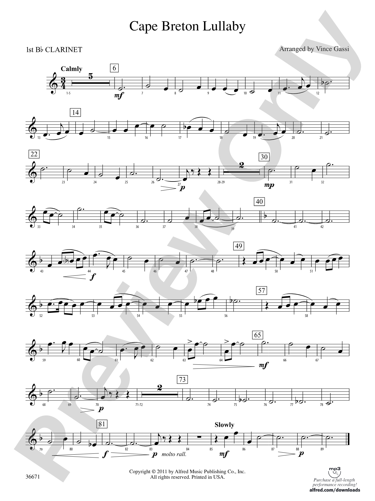 Cape Breton Lullaby: 1st B-flat Clarinet
