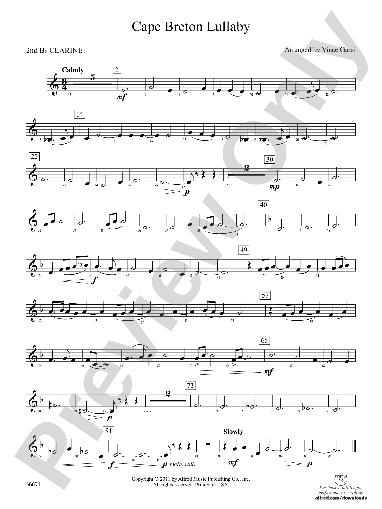 Cape Breton Lullaby: 2nd B-flat Clarinet