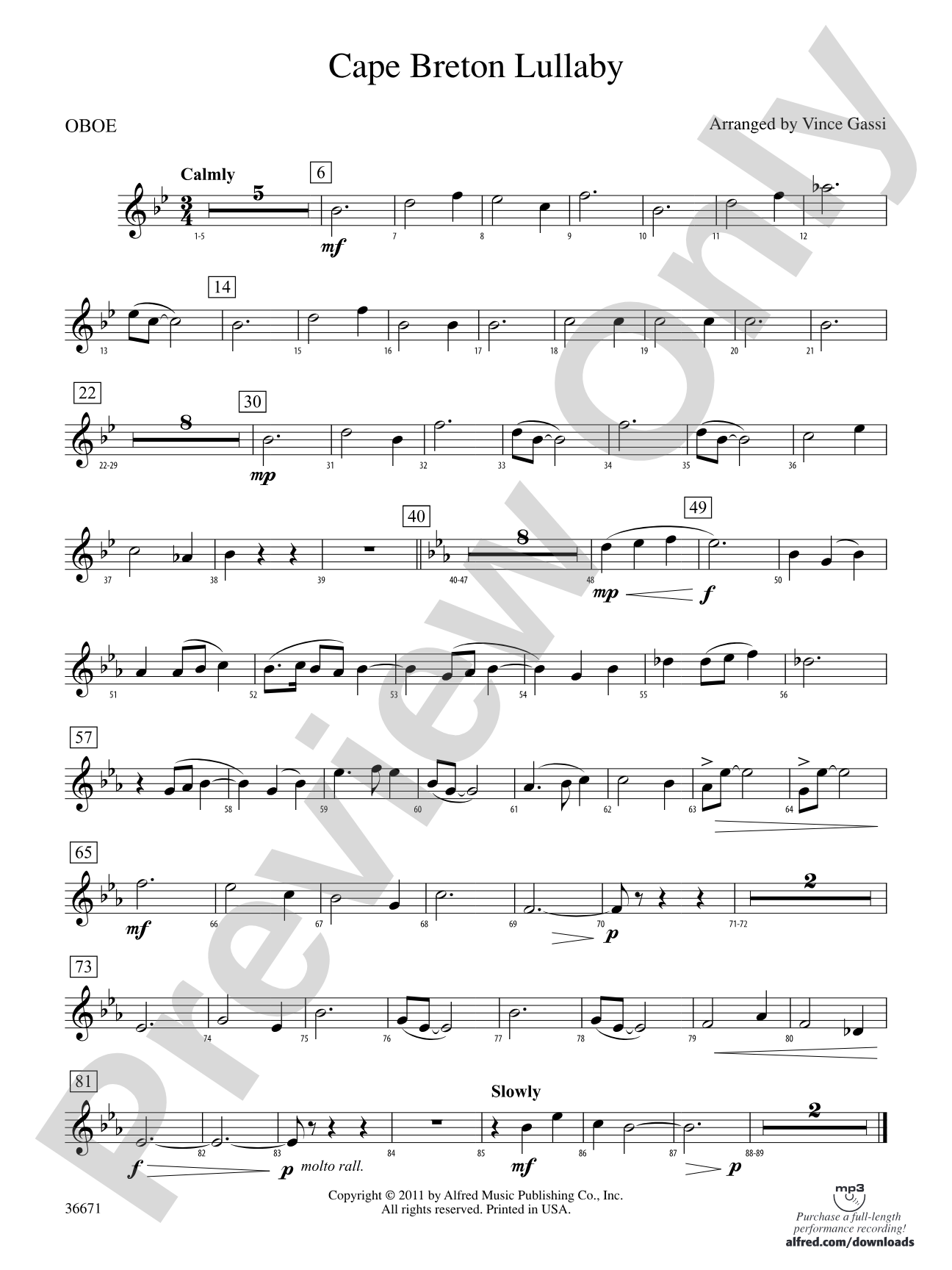 Cape Breton Lullaby: Oboe