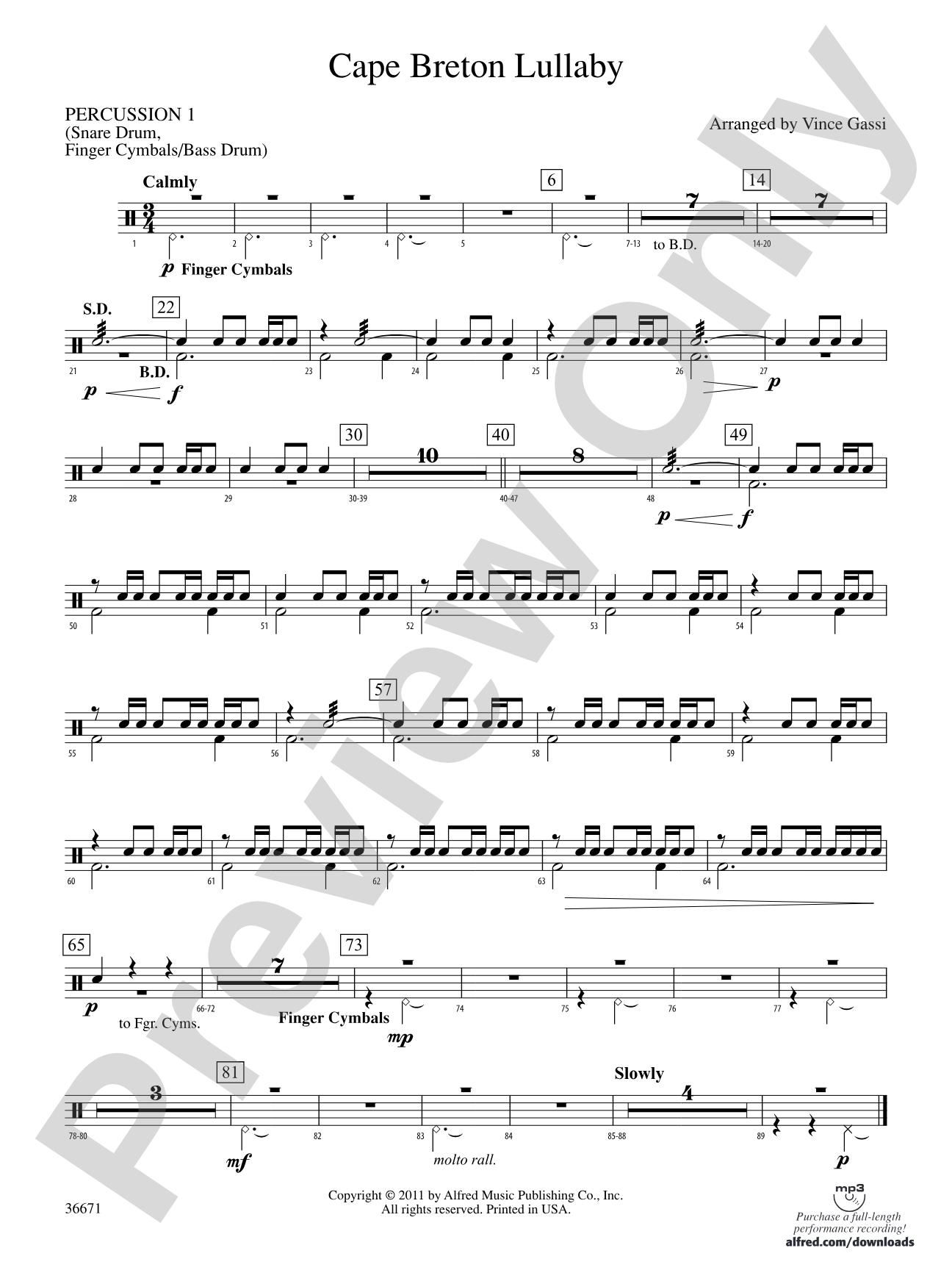 Cape Breton Lullaby: 1st Percussion