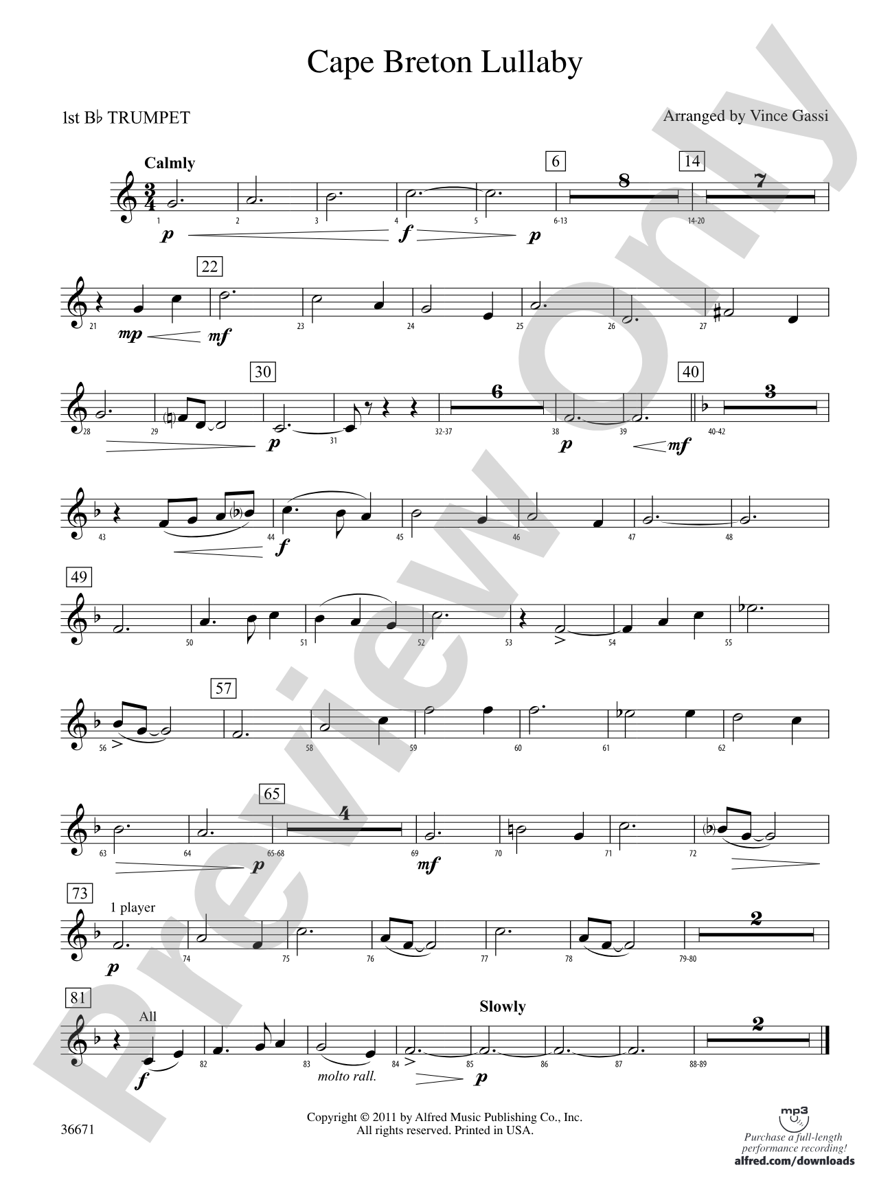 Cape Breton Lullaby: 1st B-flat Trumpet