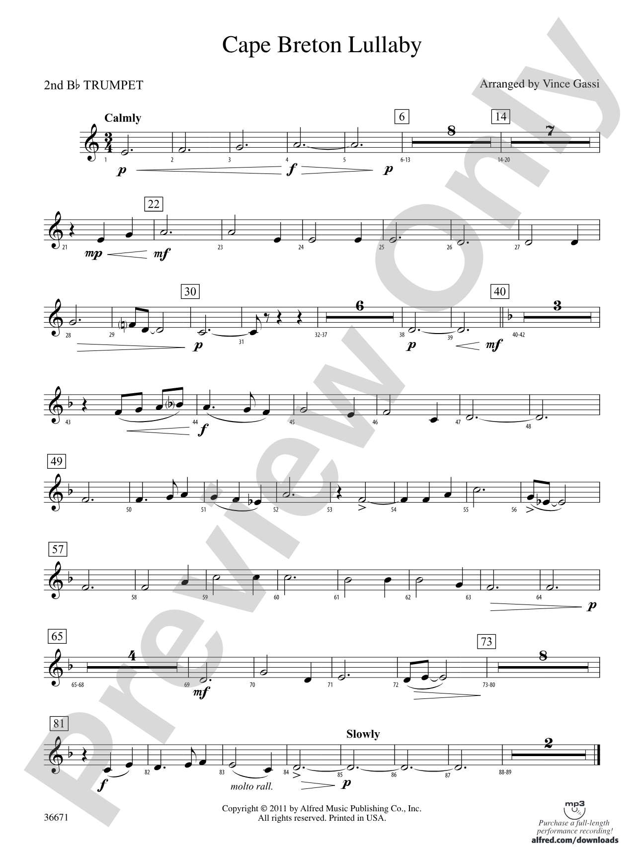 Cape Breton Lullaby: 2nd B-flat Trumpet