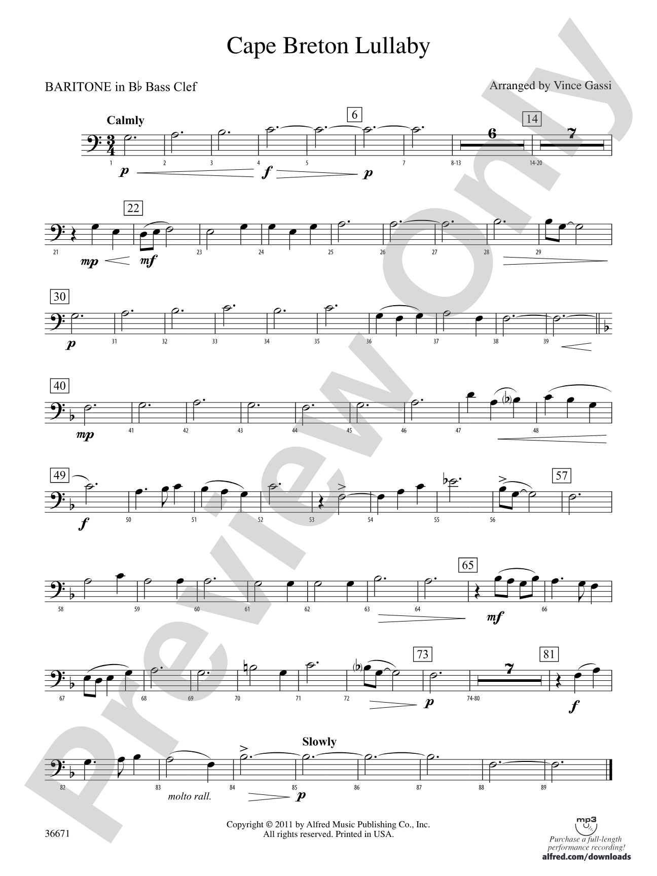 Cape Breton Lullaby: (wp) B-flat Baritone B.C.