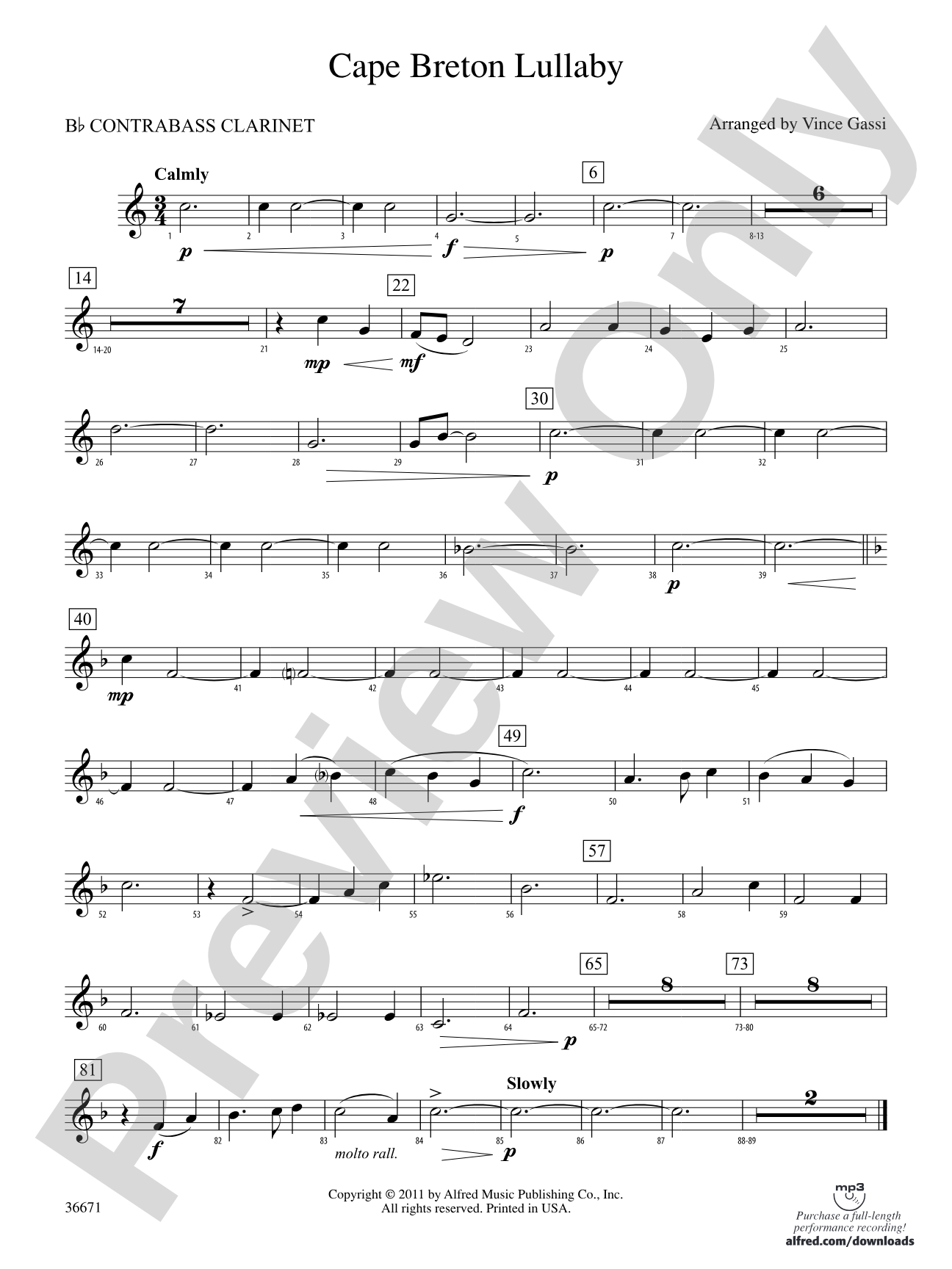 Cape Breton Lullaby: (wp) B-flat Contrabass Clarinet