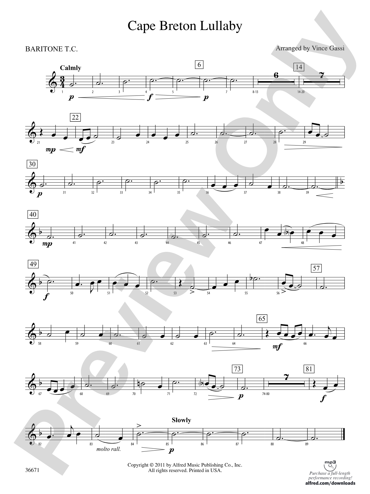 Cape Breton Lullaby: (wp) Baritone T.C.