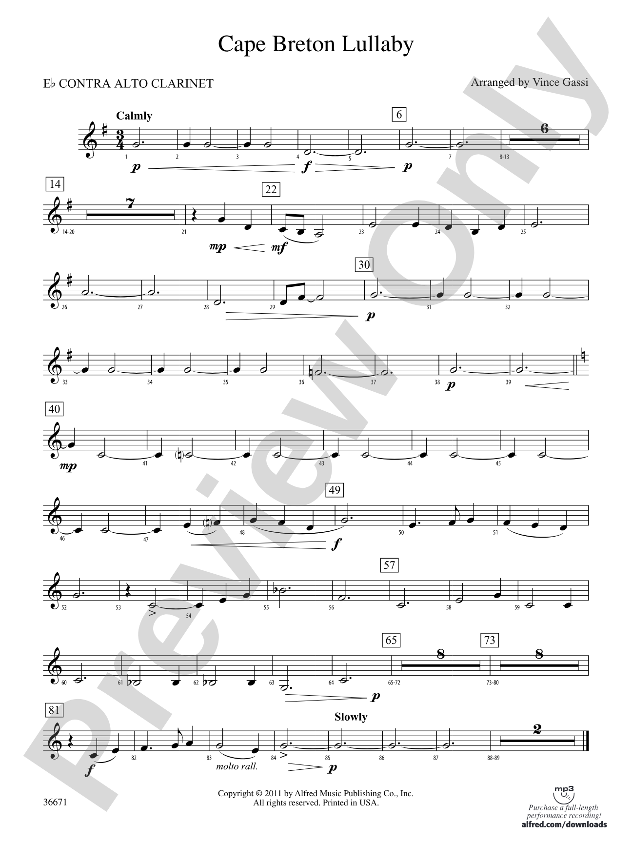 Cape Breton Lullaby: (wp) E-flat Contrabass Clarinet