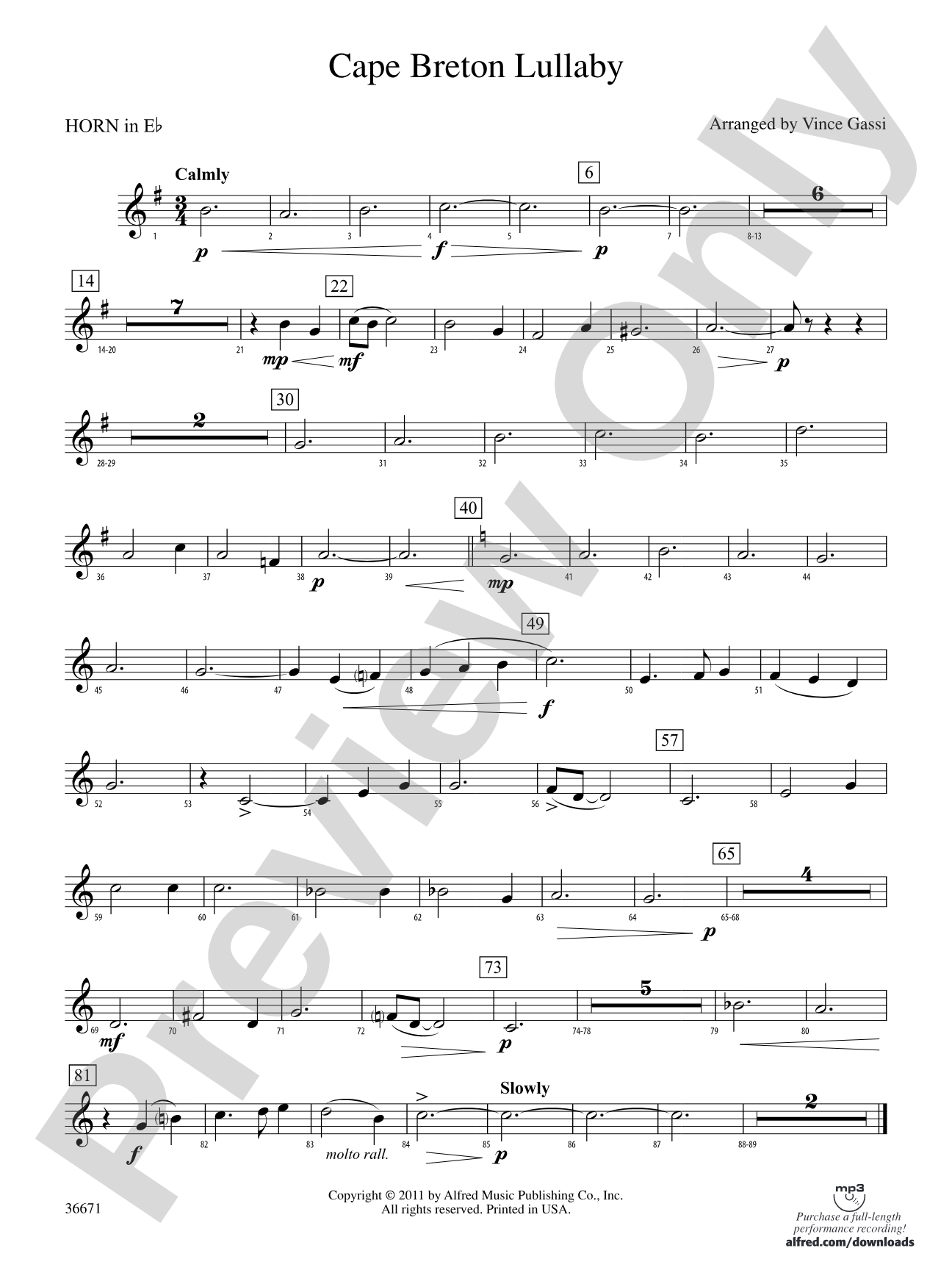 Cape Breton Lullaby: (wp) 1st Horn in E-flat