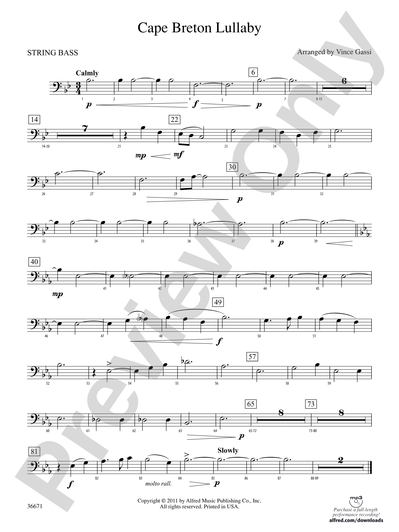 Cape Breton Lullaby: (wp) String Bass