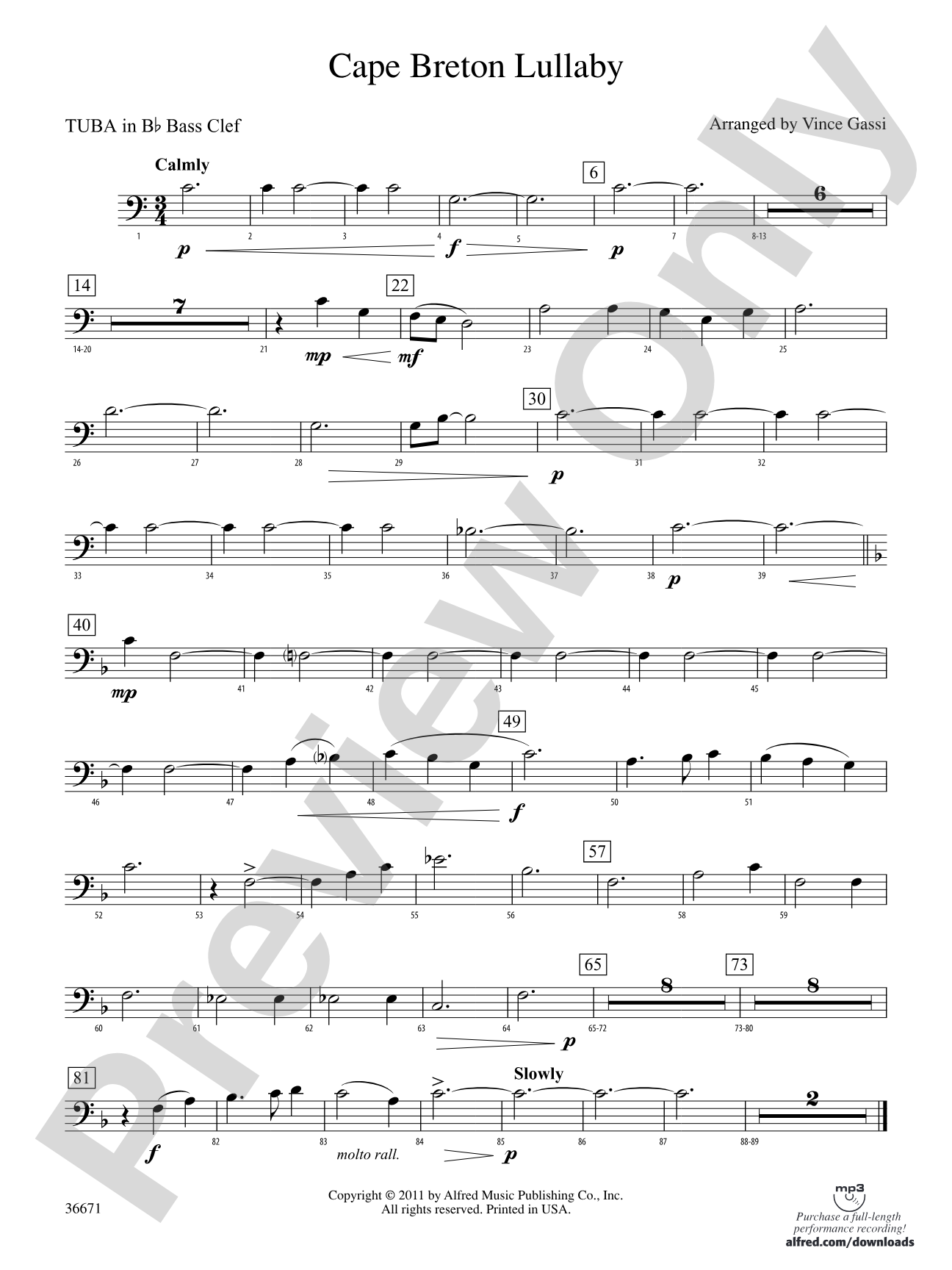 Cape Breton Lullaby: (wp) B-flat Tuba B.C.