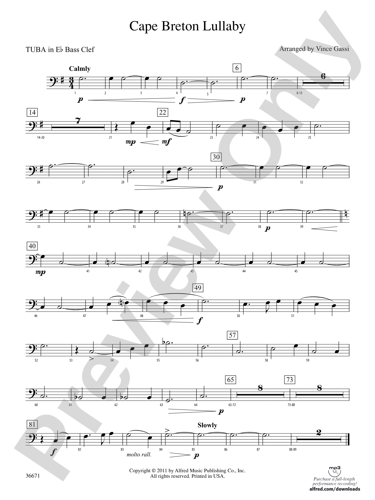 Cape Breton Lullaby: (wp) E-flat Tuba B.C.