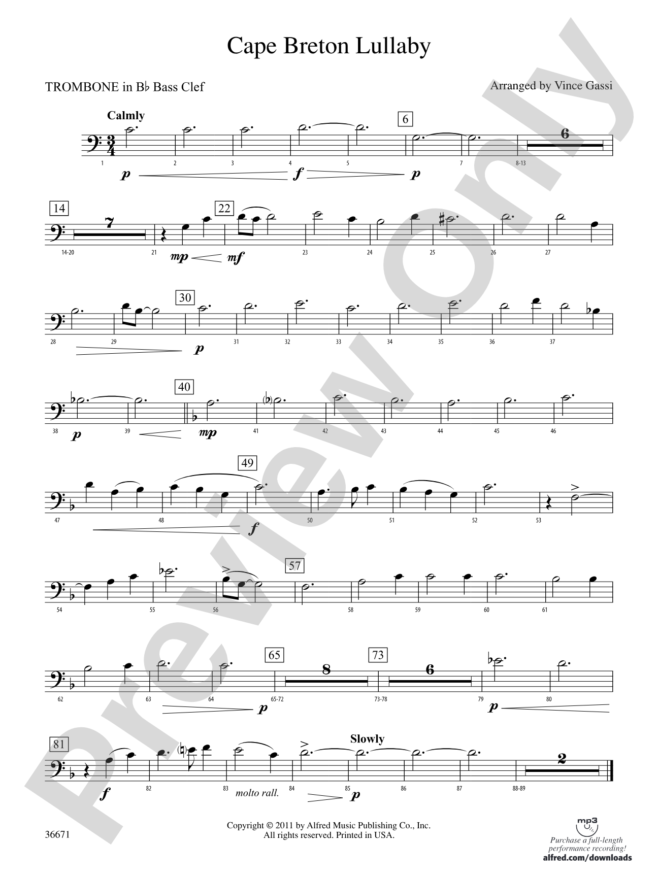Cape Breton Lullaby: (wp) 1st B-flat Trombone B.C.