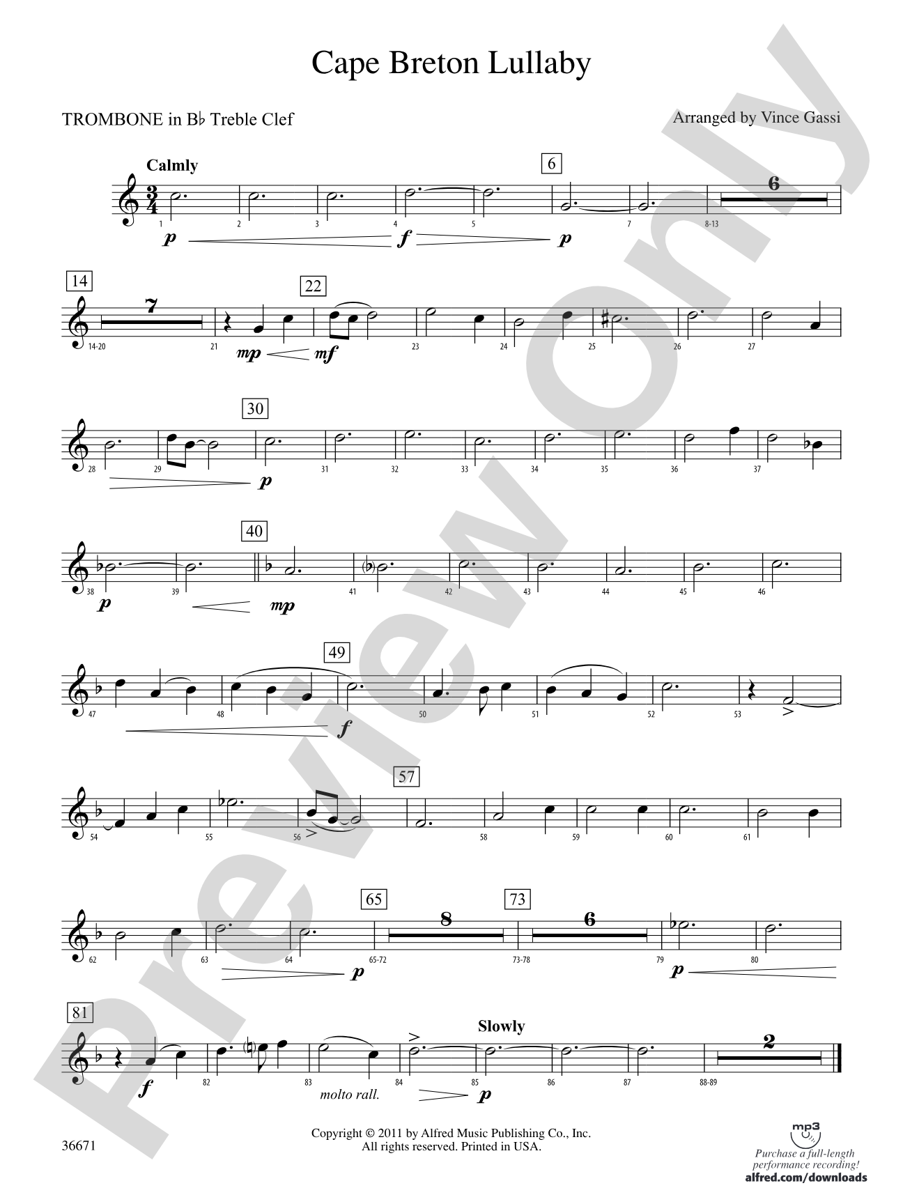 Cape Breton Lullaby: (wp) 1st B-flat Trombone T.C.