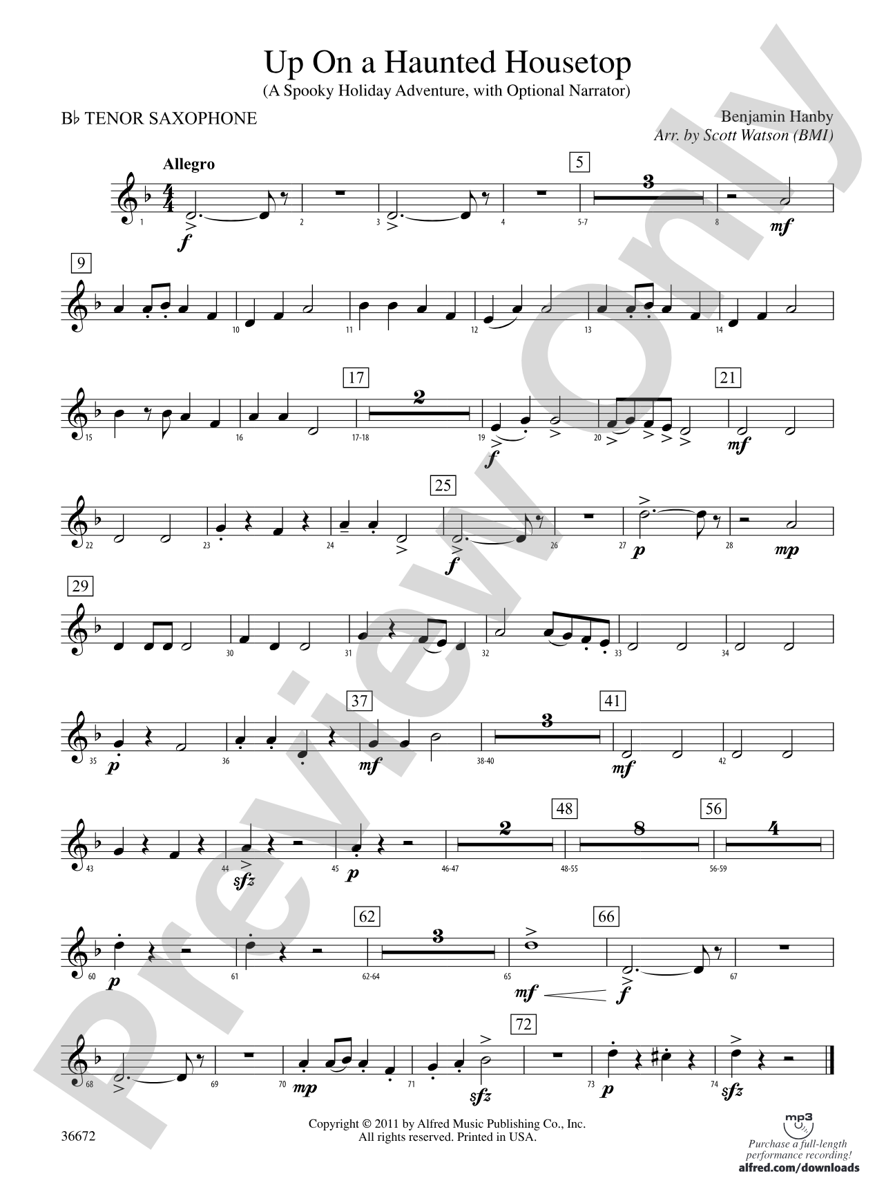 Up on a Haunted Housetop: B-flat Tenor Saxophone