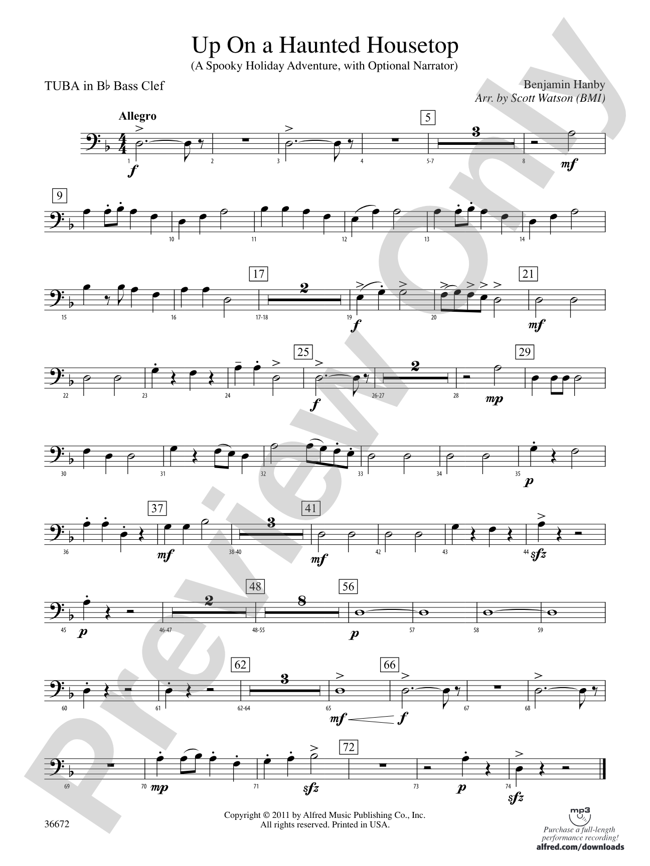 Up on a Haunted Housetop: (wp) B-flat Tuba B.C.