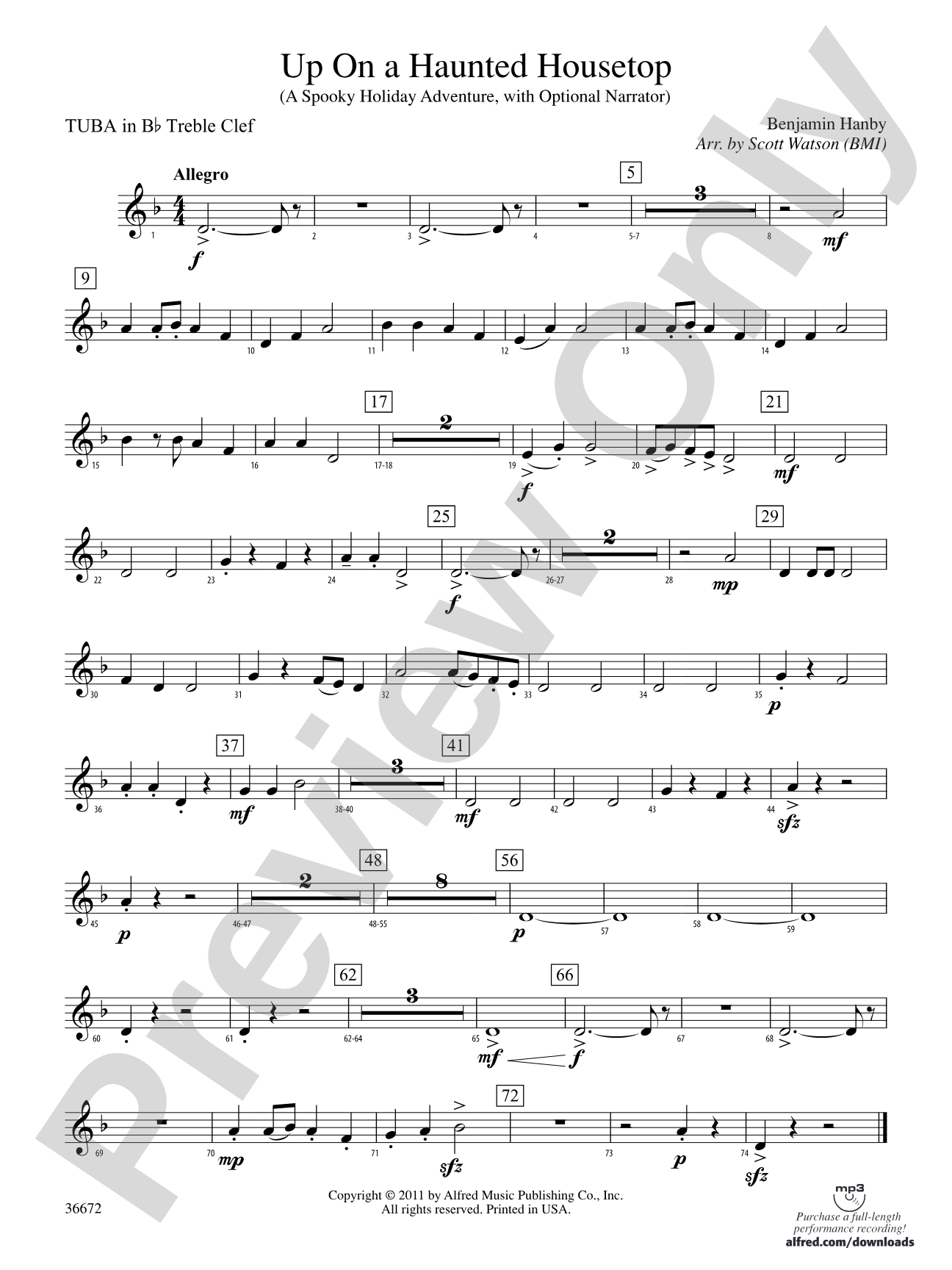 Up on a Haunted Housetop: (wp) B-flat Tuba T.C.