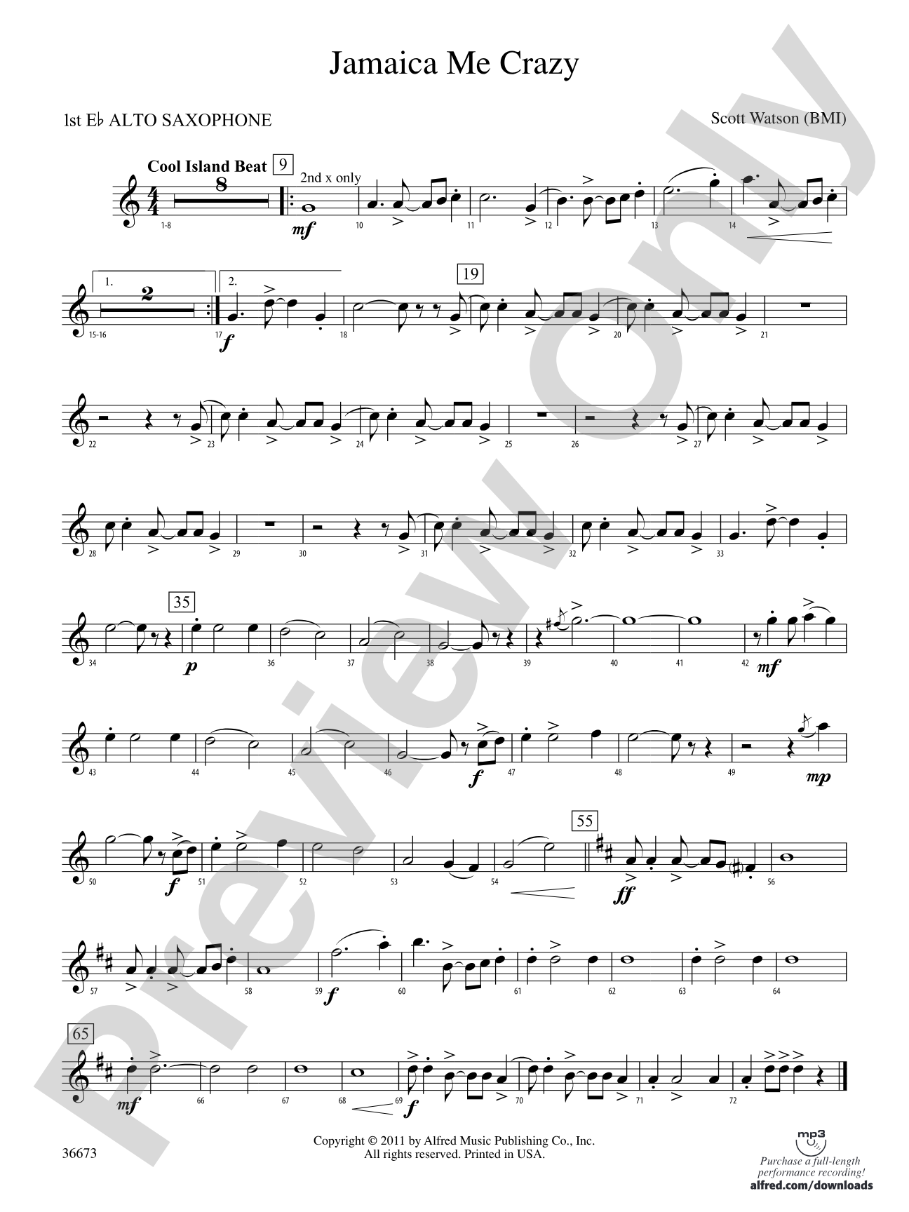 Jamaica Me Crazy: E-flat Alto Saxophone