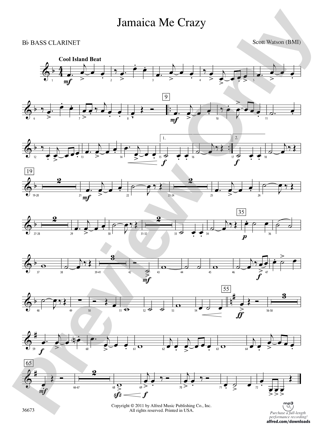 Jamaica Me Crazy: B-flat Bass Clarinet