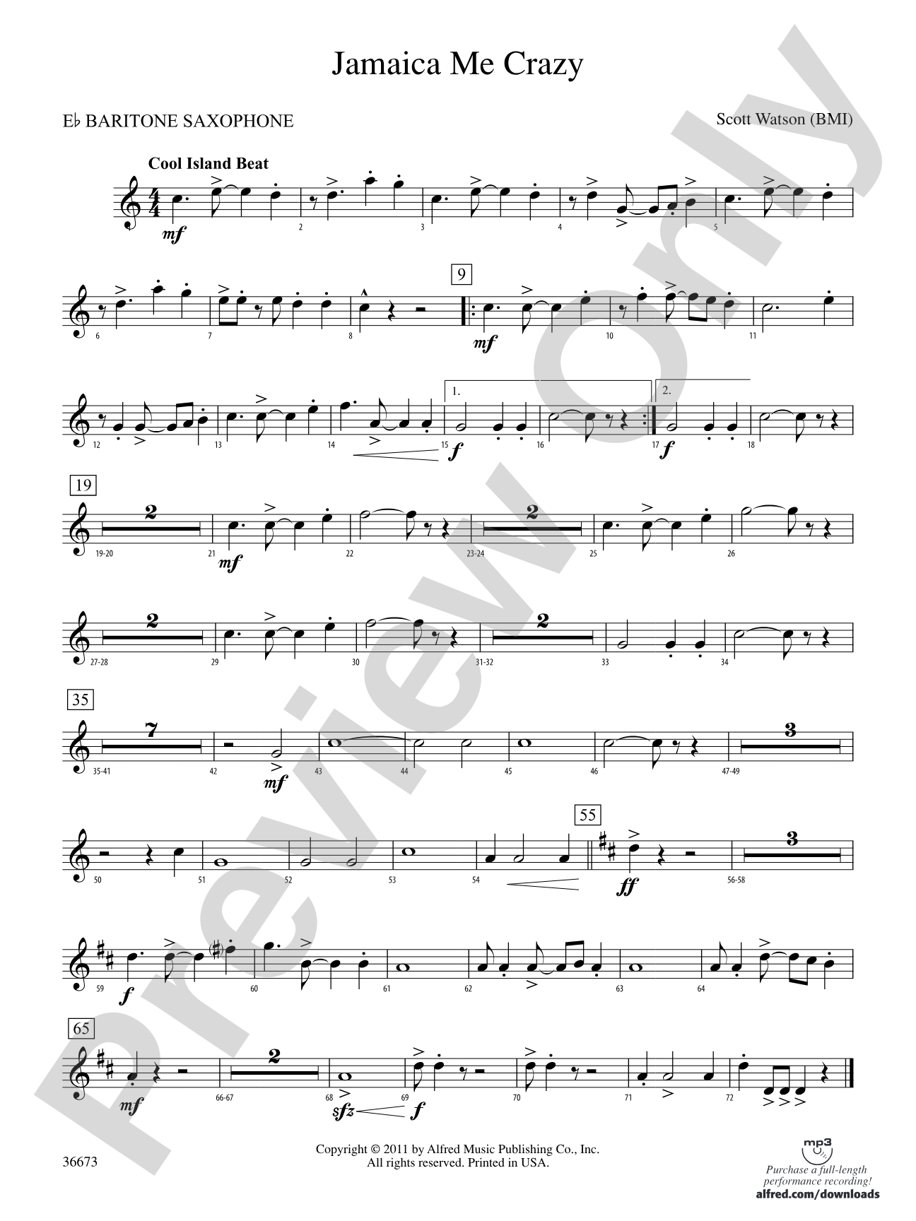 Jamaica Me Crazy: E-flat Baritone Saxophone