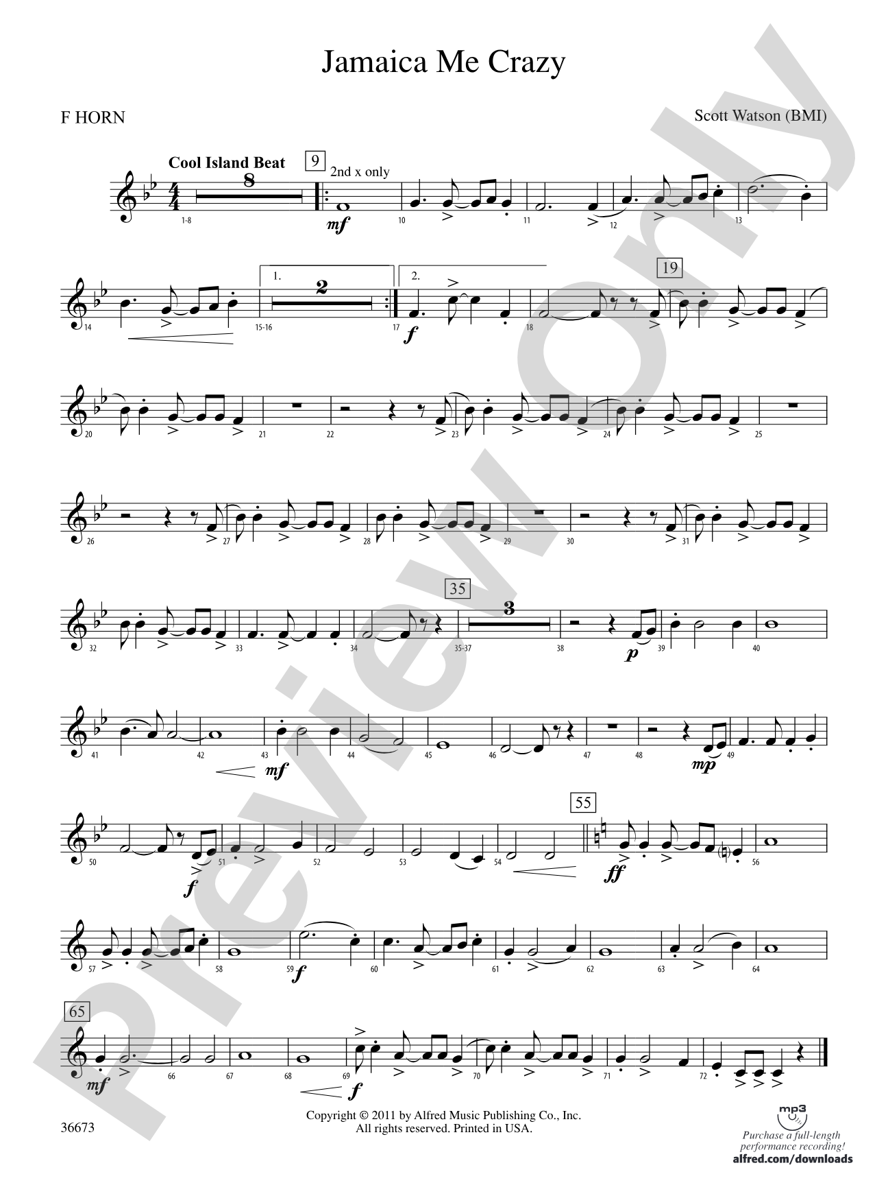 Jamaica Me Crazy: 1st F Horn