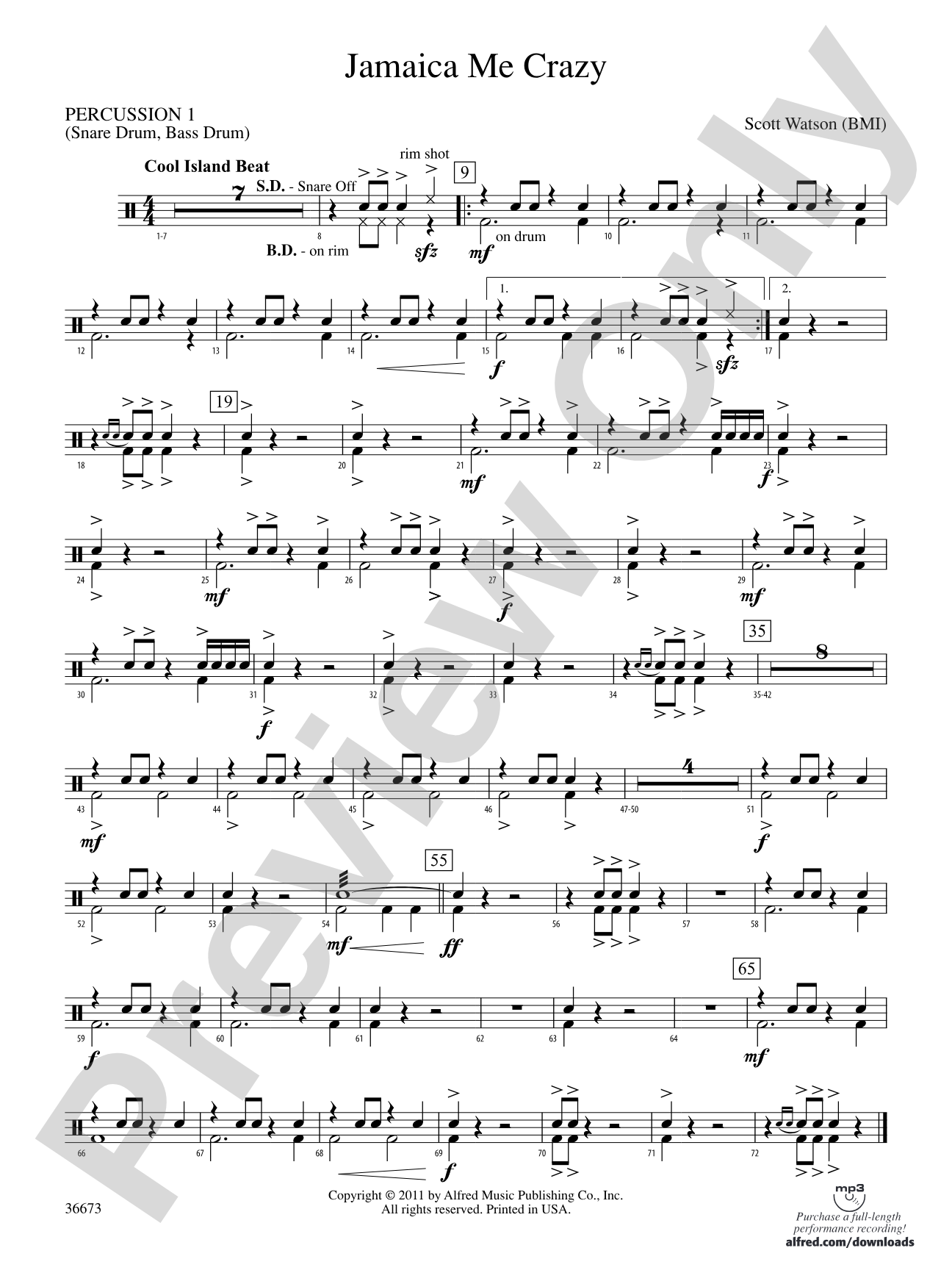 Jamaica Me Crazy: 1st Percussion