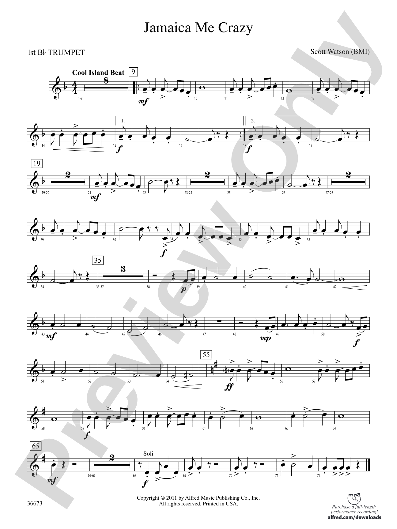 Jamaica Me Crazy: 1st B-flat Trumpet