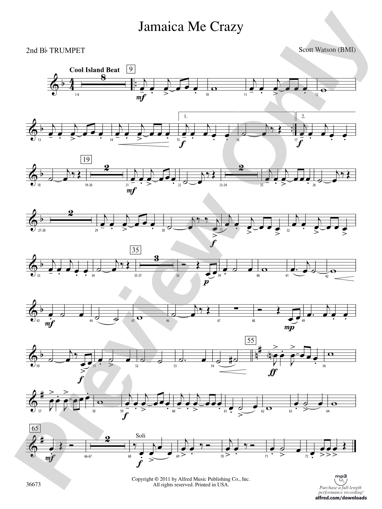 Jamaica Me Crazy: 2nd B-flat Trumpet
