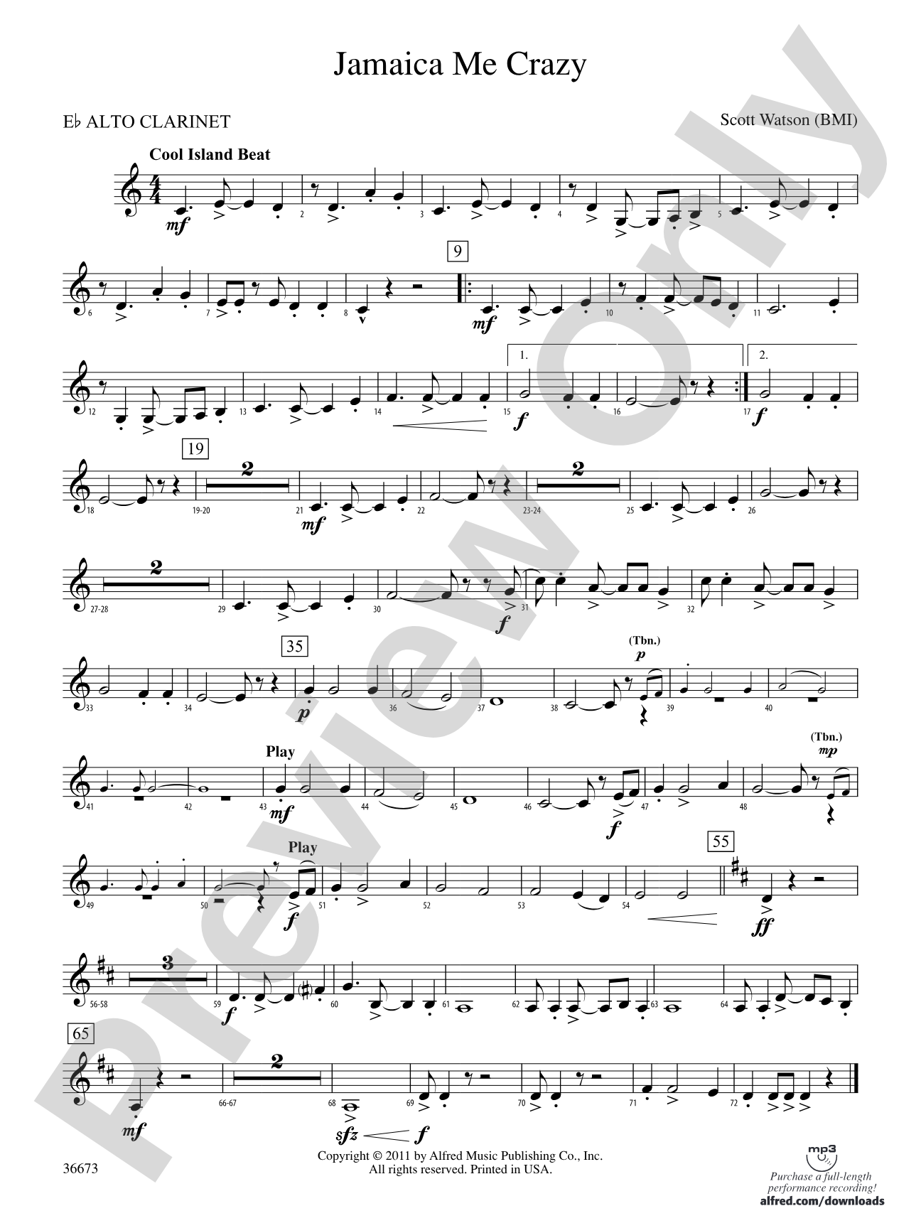 Jamaica Me Crazy: (wp) E-flat Alto Clarinet