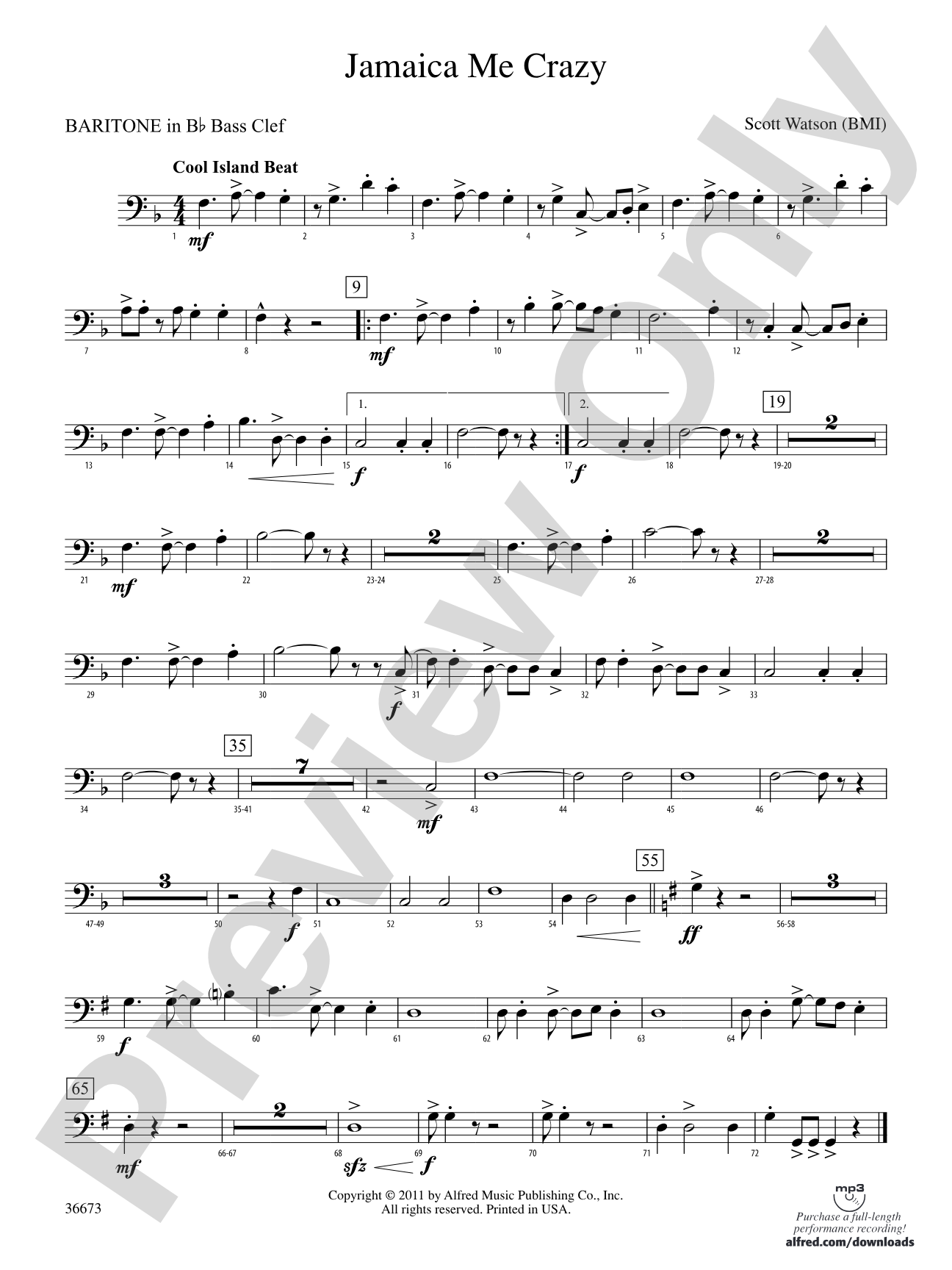 Jamaica Me Crazy: (wp) B-flat Baritone B.C.