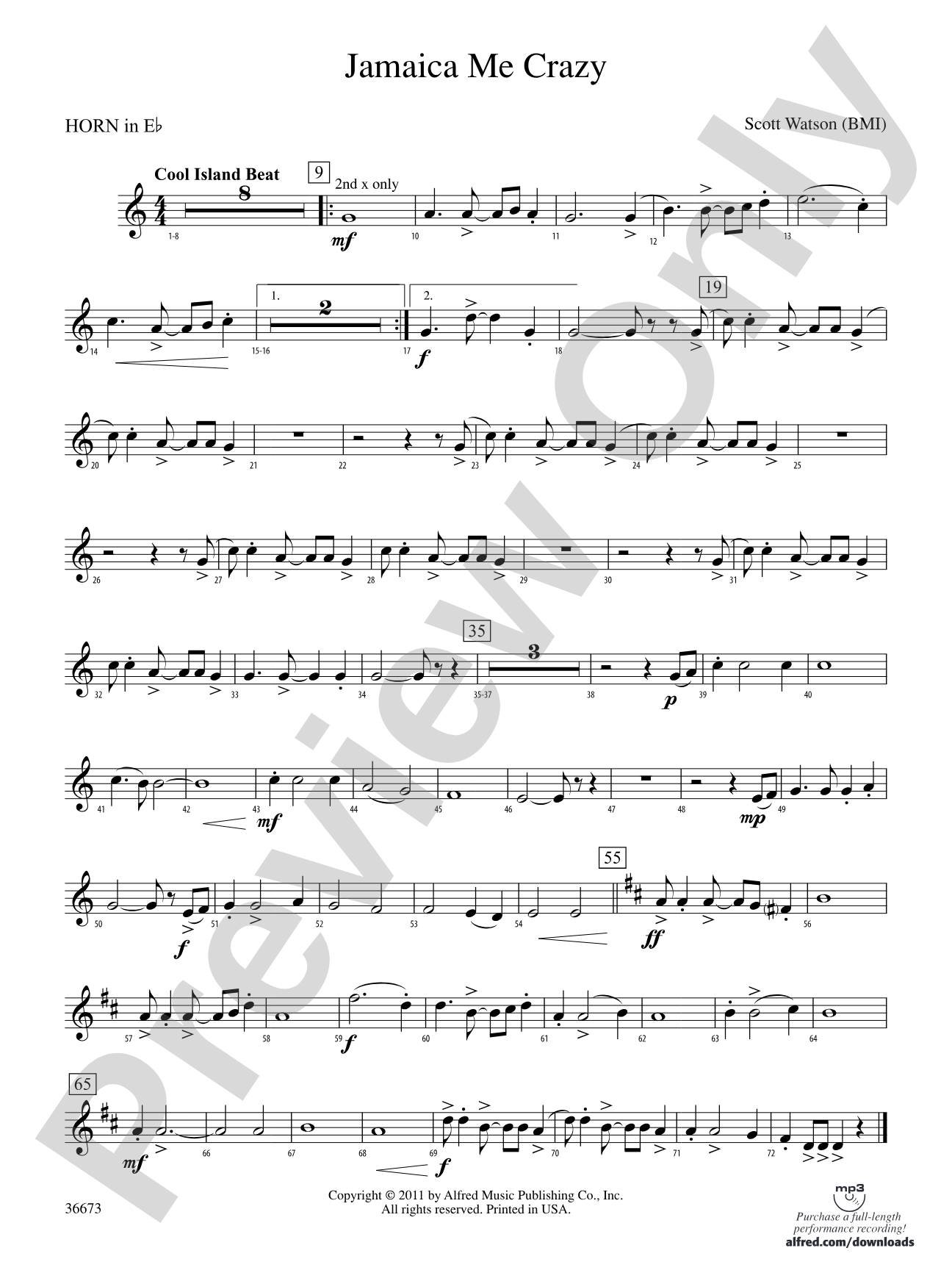 Jamaica Me Crazy: (wp) 1st Horn in E-flat