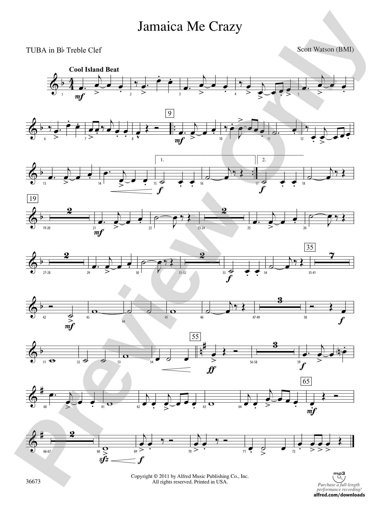 Jamaica Me Crazy: (wp) B-flat Tuba T.C.