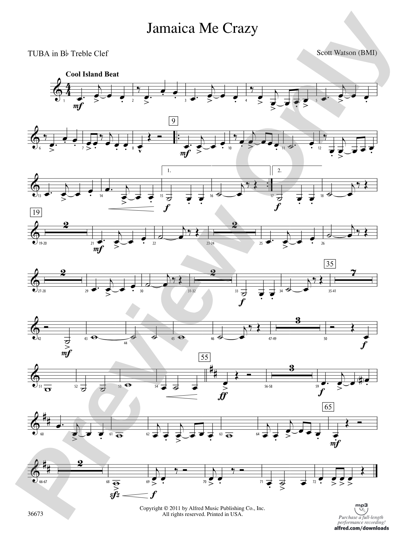 Jamaica Me Crazy: (wp) E-flat Tuba T.C.