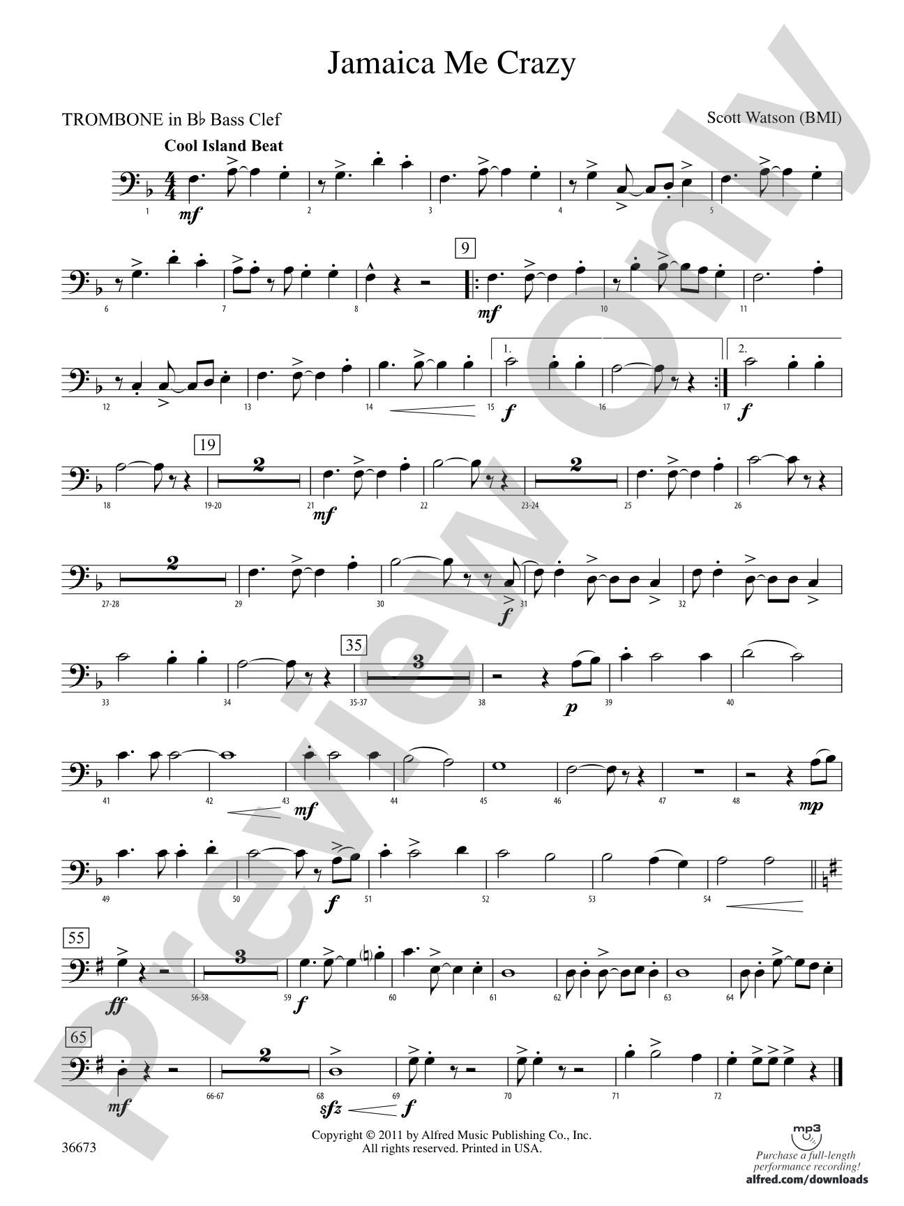 Jamaica Me Crazy: (wp) 1st B-flat Trombone B.C.