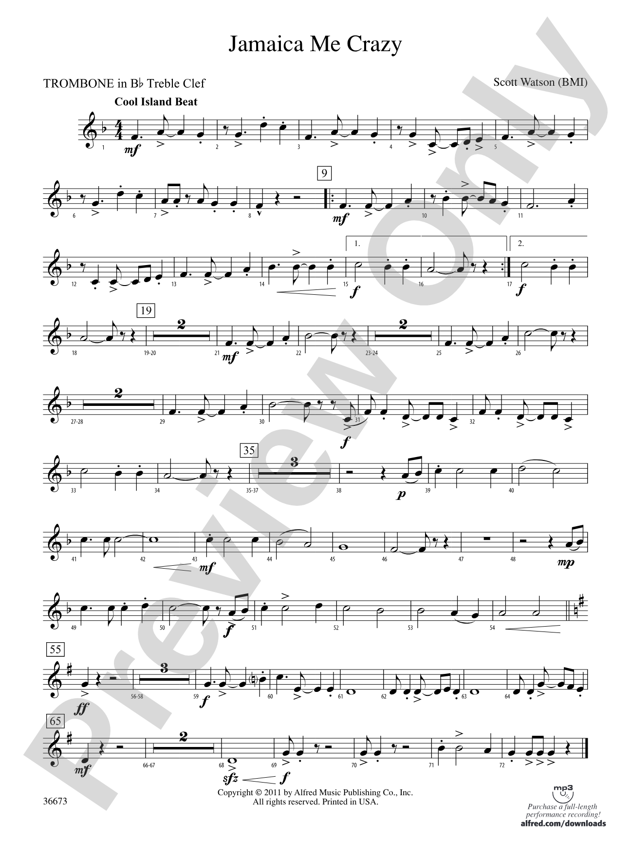 Jamaica Me Crazy: (wp) 1st B-flat Trombone T.C.