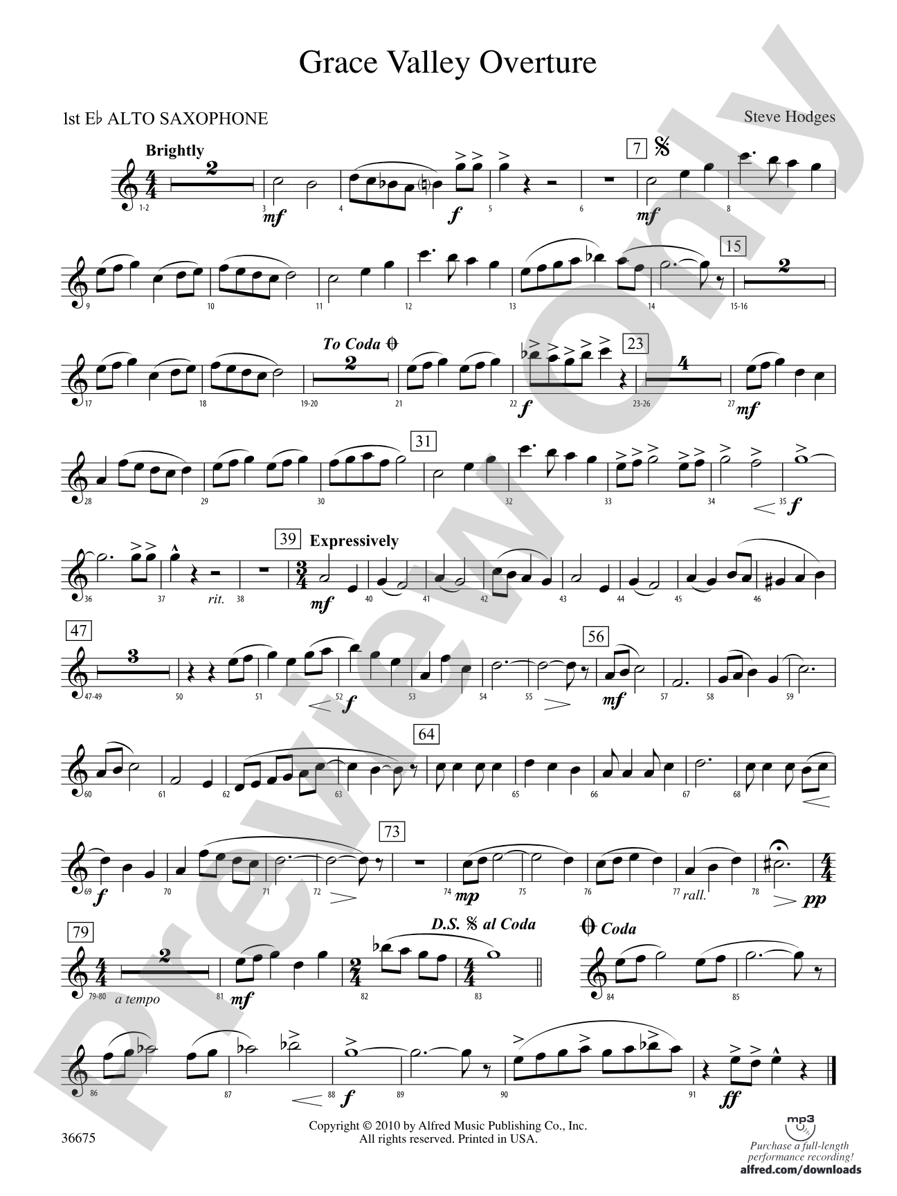 Grace Valley Overture: E-flat Alto Saxophone