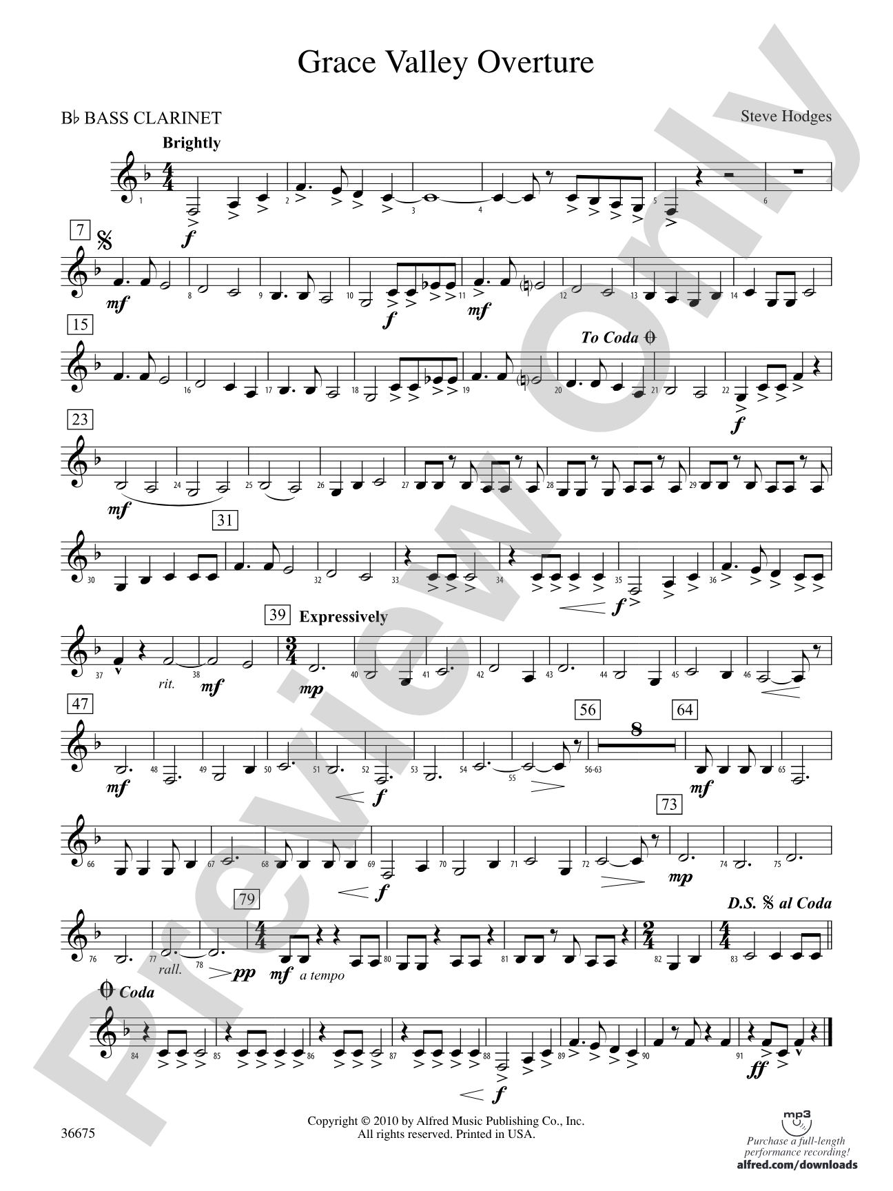 Grace Valley Overture: B-flat Bass Clarinet
