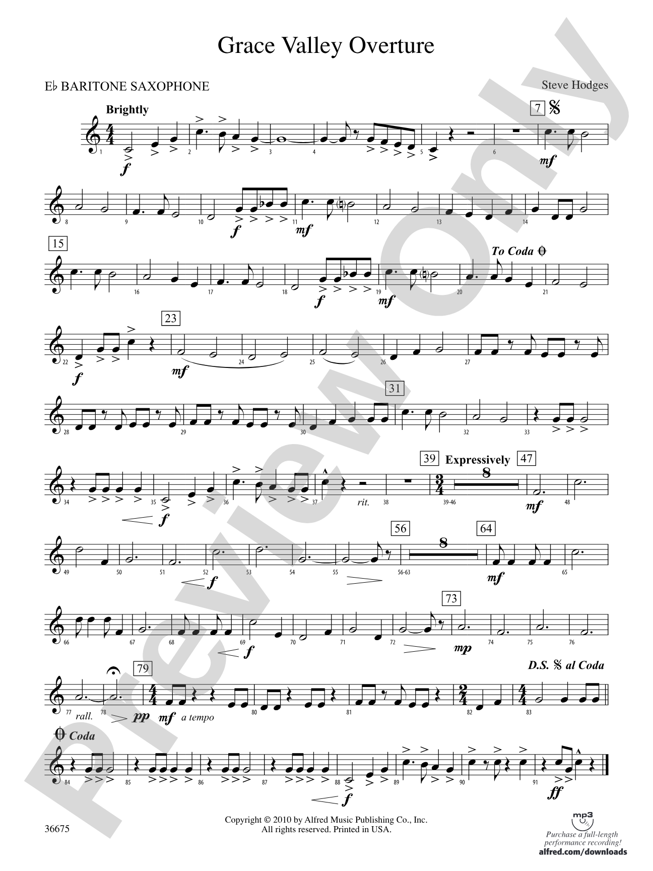 Grace Valley Overture: E-flat Baritone Saxophone