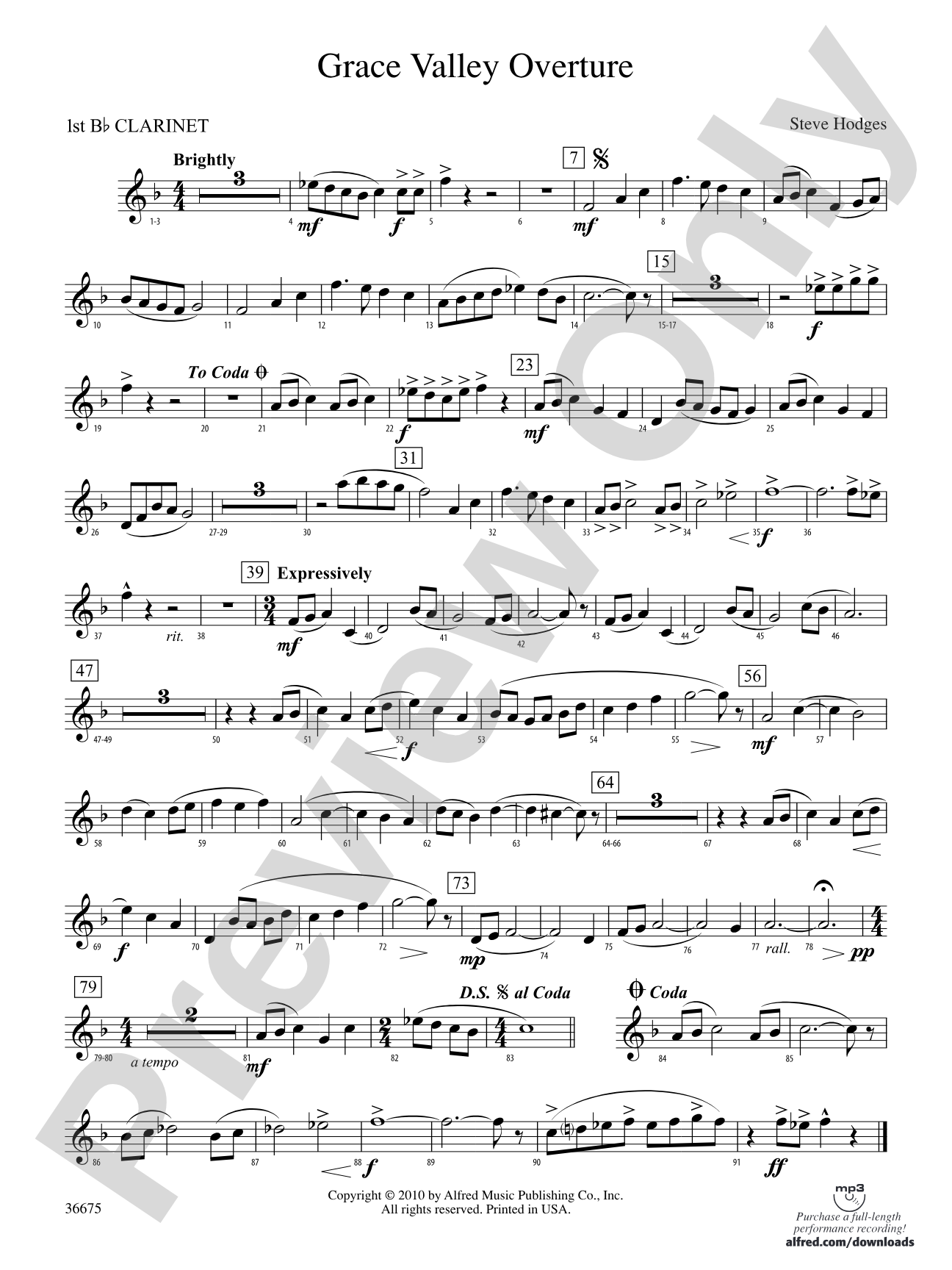 Grace Valley Overture: 1st B-flat Clarinet