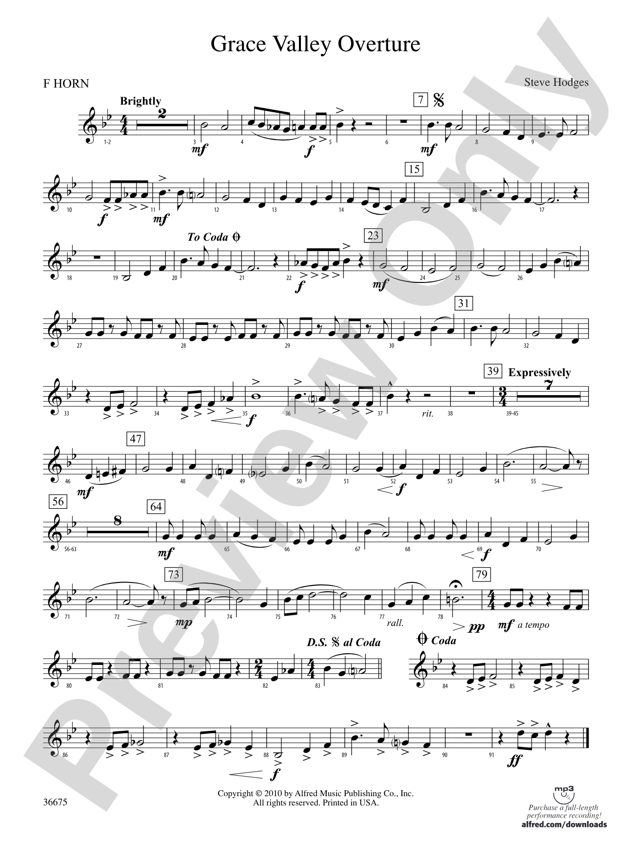 Grace Valley Overture: 1st F Horn