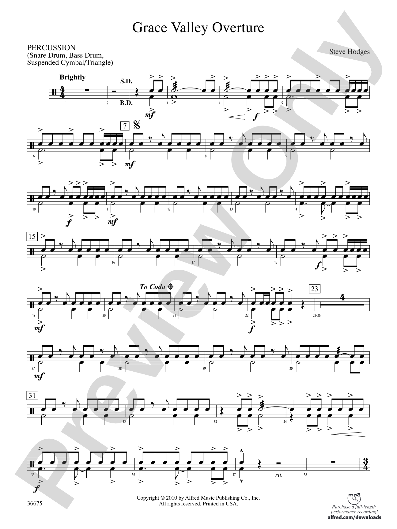 Grace Valley Overture: 1st Percussion