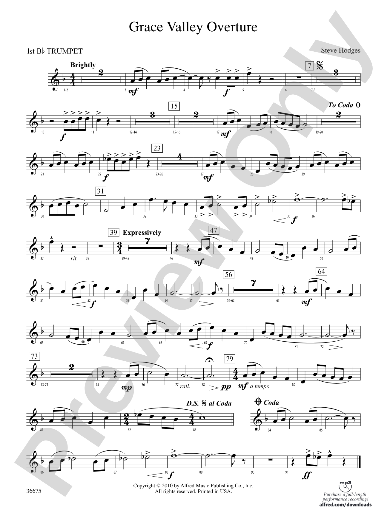 Grace Valley Overture: 1st B-flat Trumpet