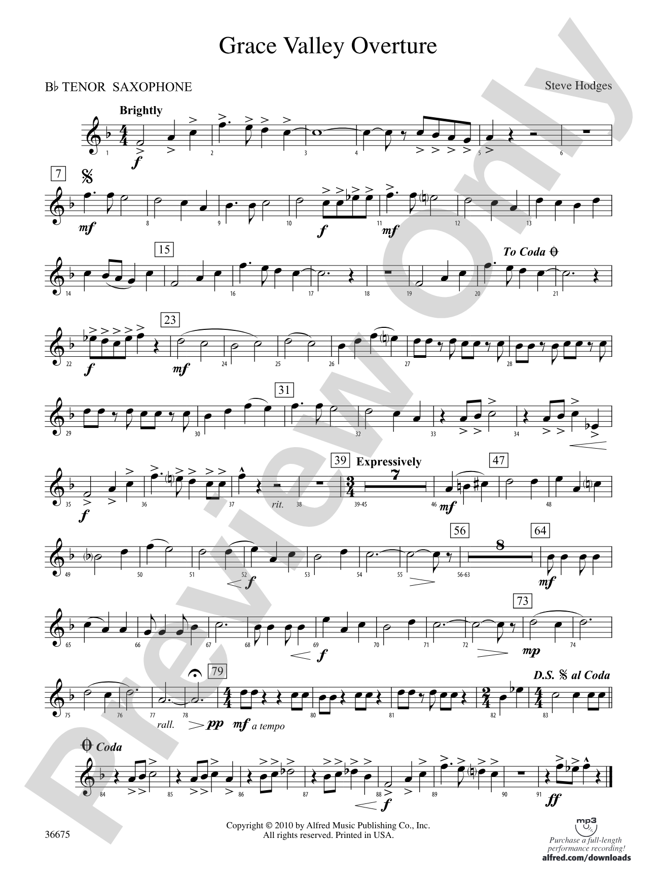 Grace Valley Overture: B-flat Tenor Saxophone