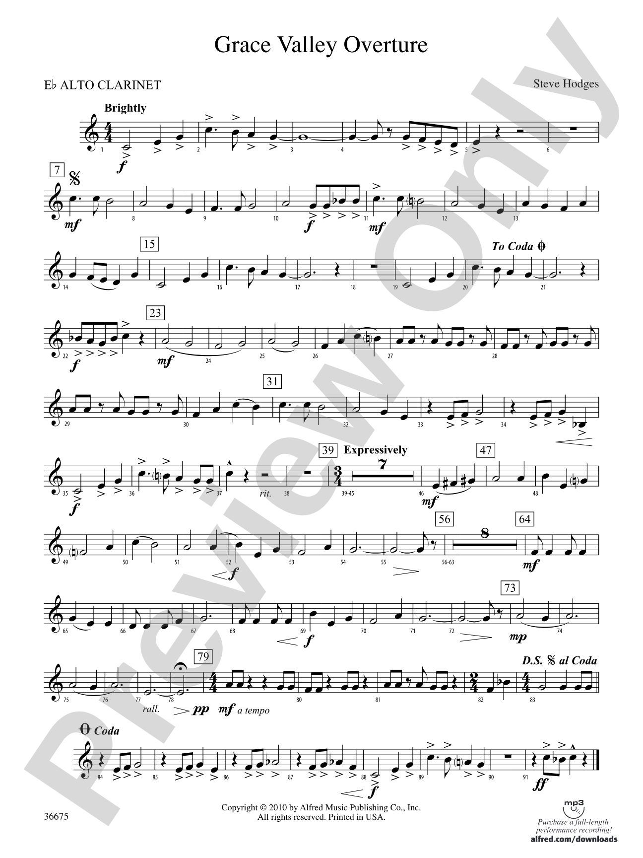 Grace Valley Overture: (wp) E-flat Alto Clarinet