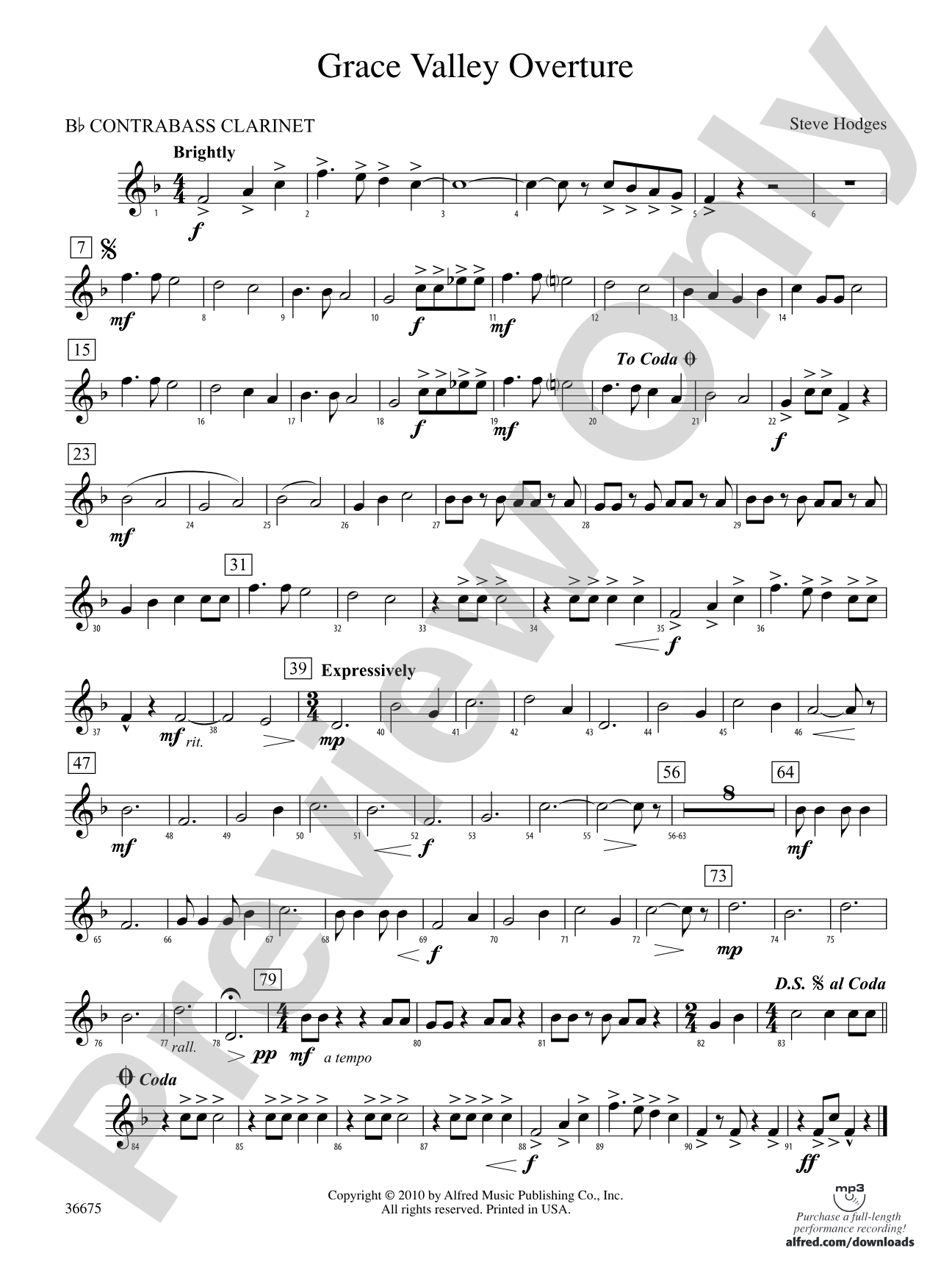 Grace Valley Overture: (wp) B-flat Contrabass Clarinet