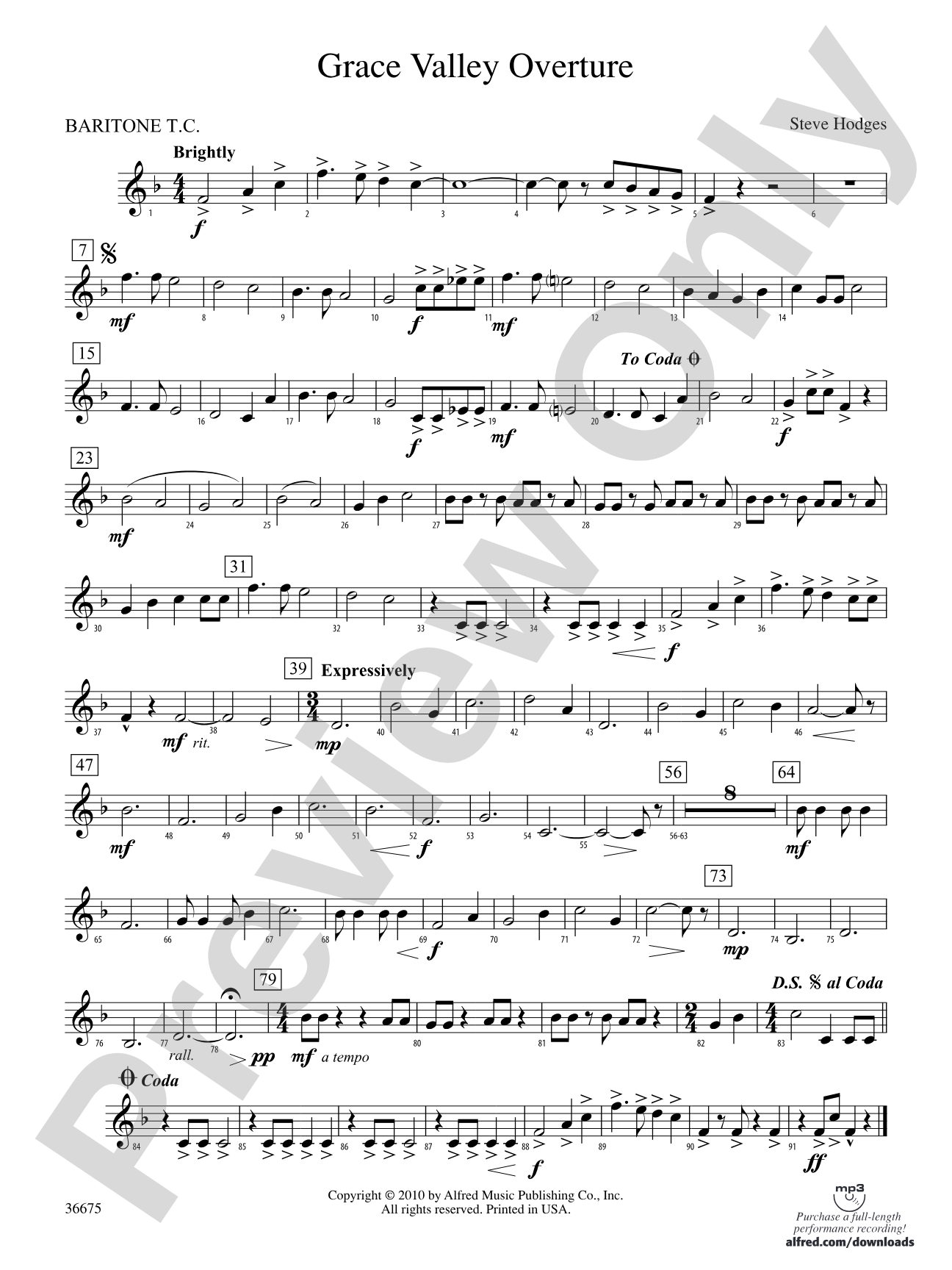 Grace Valley Overture: (wp) Baritone T.C.