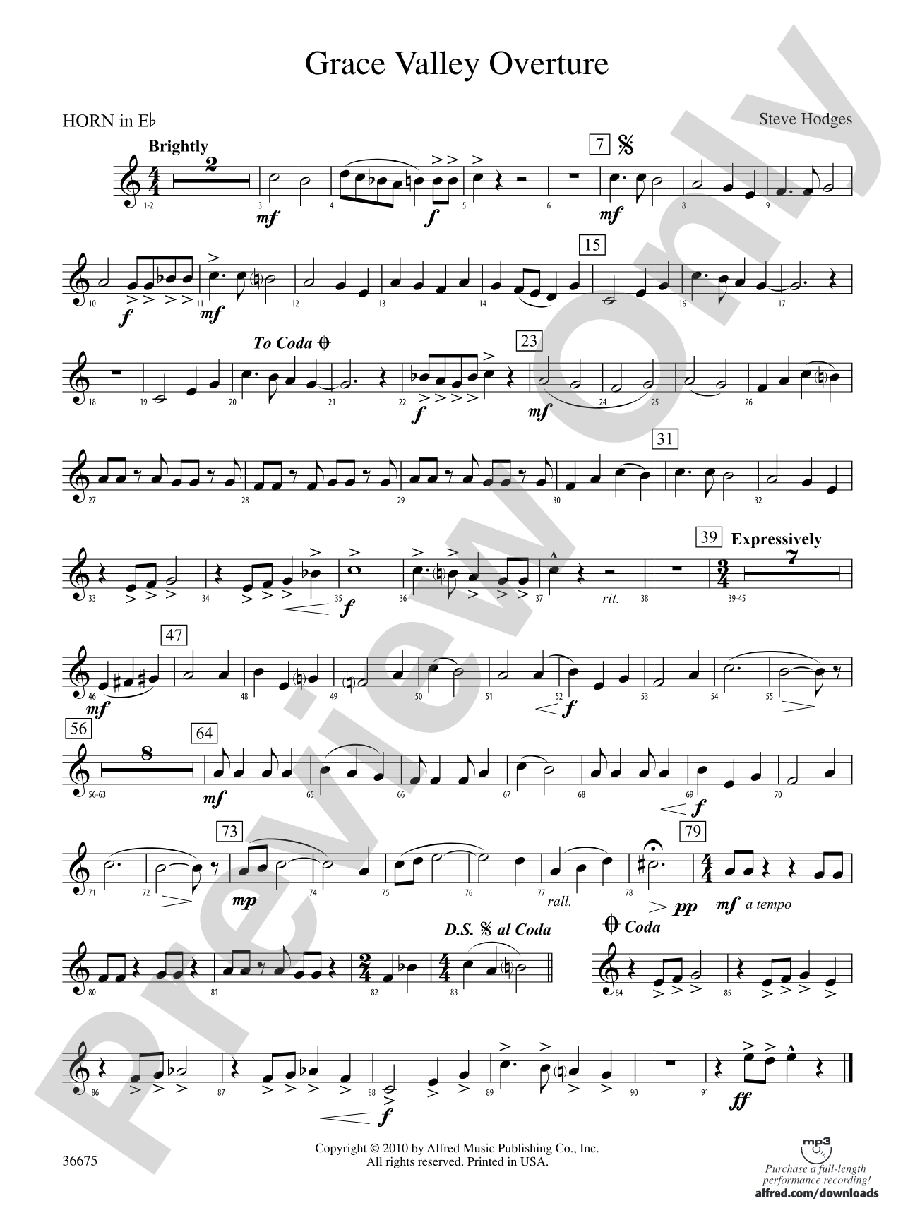 Grace Valley Overture: (wp) 1st Horn in E-flat