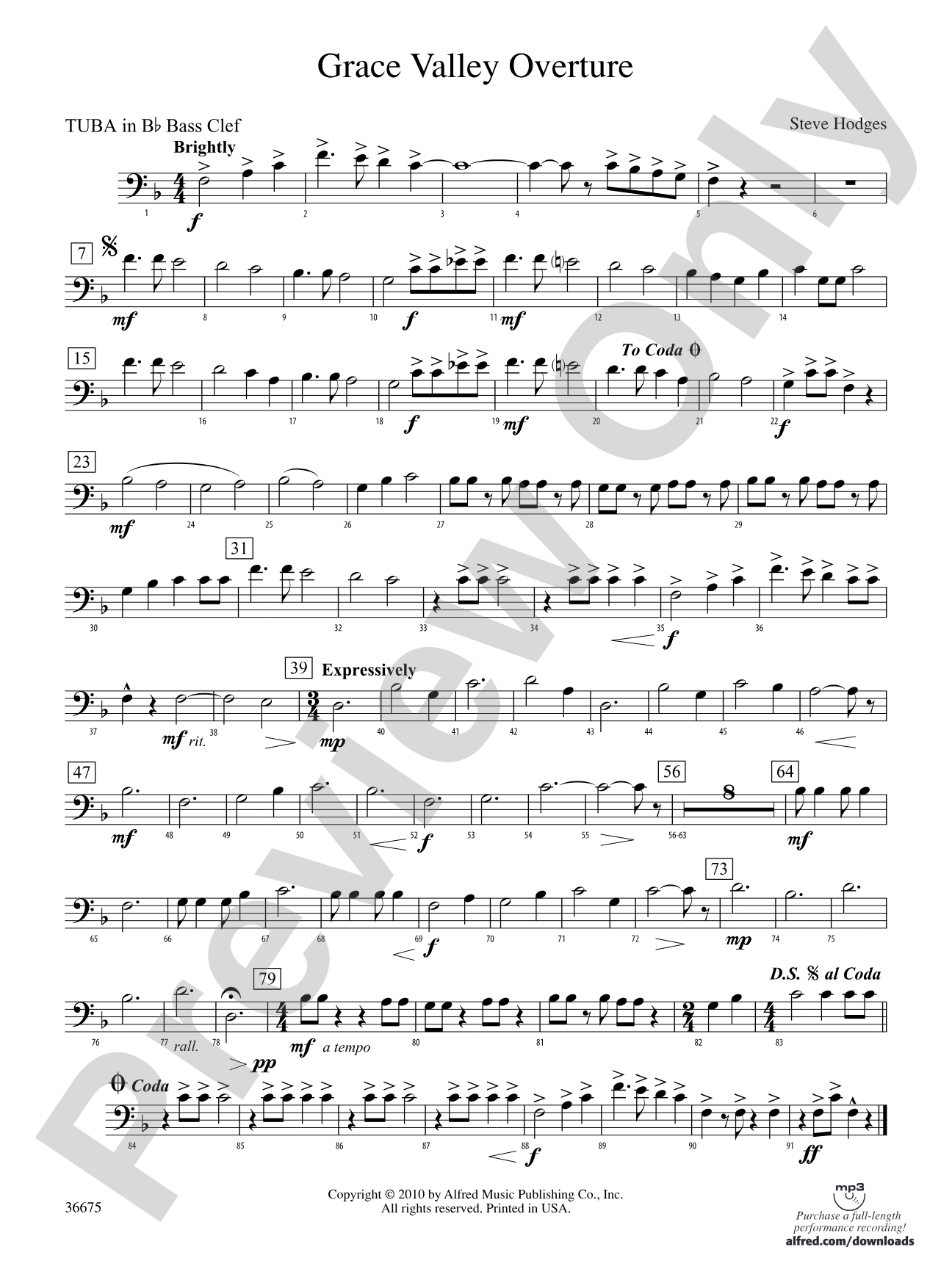 Grace Valley Overture: (wp) B-flat Tuba B.C.