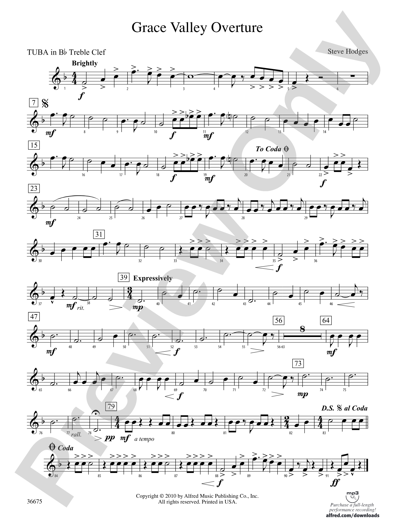 Grace Valley Overture: (wp) B-flat Tuba T.C.